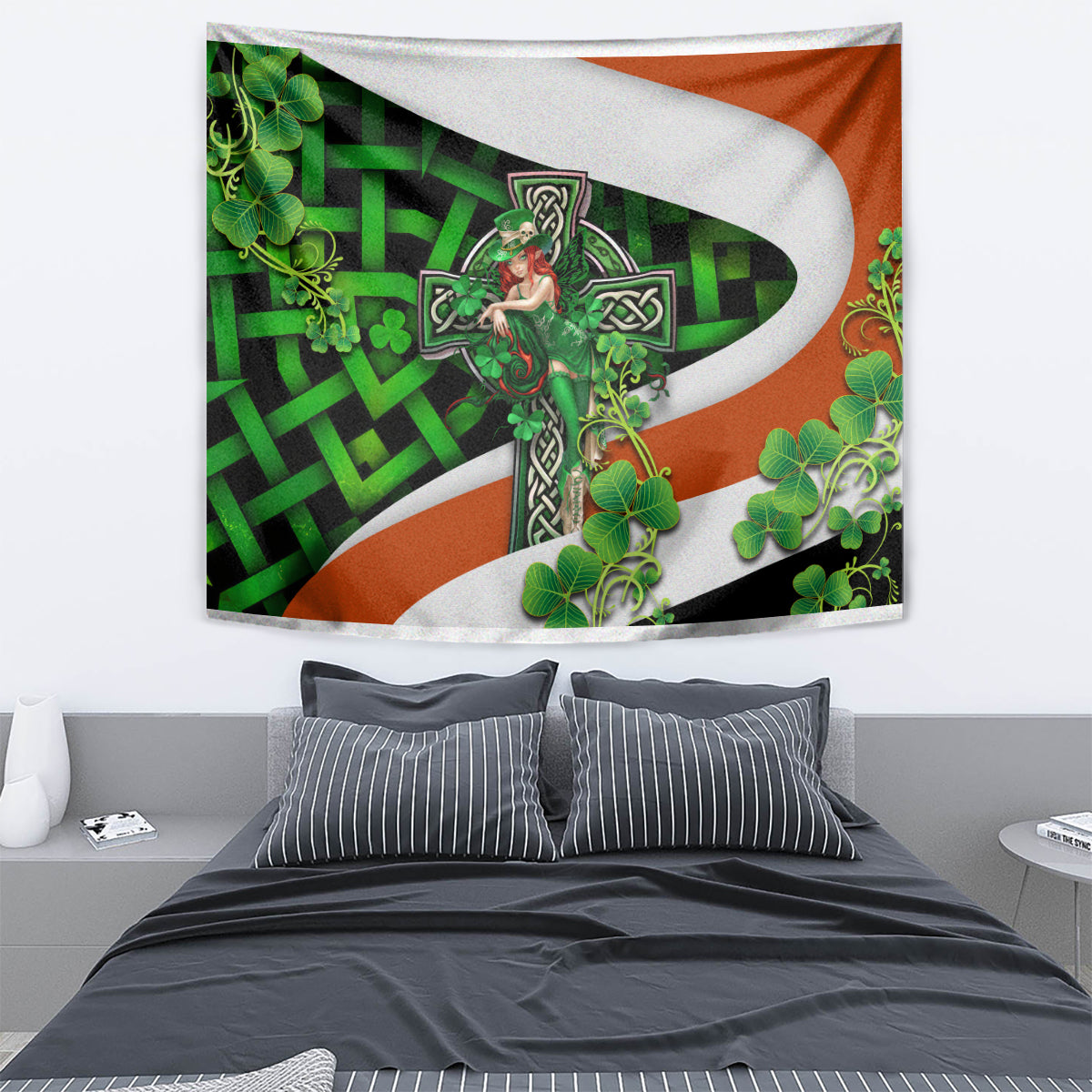 Patrick Day - Irish Cross - Lucky Girl Tapestry - Vibe Hoodie Shop