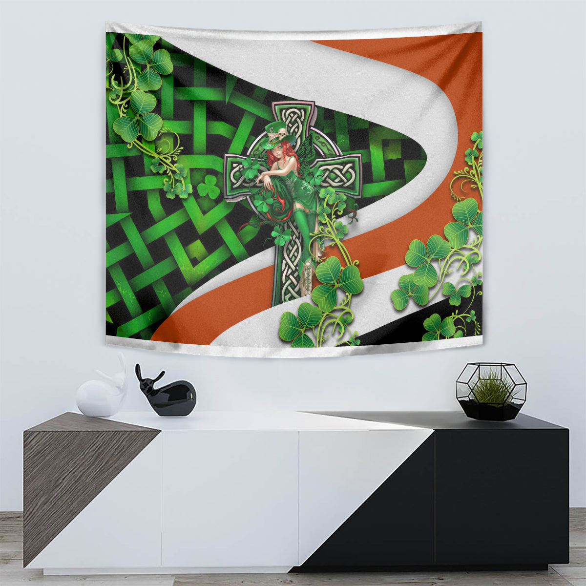 Patrick Day - Irish Cross - Lucky Girl Tapestry - Vibe Hoodie Shop