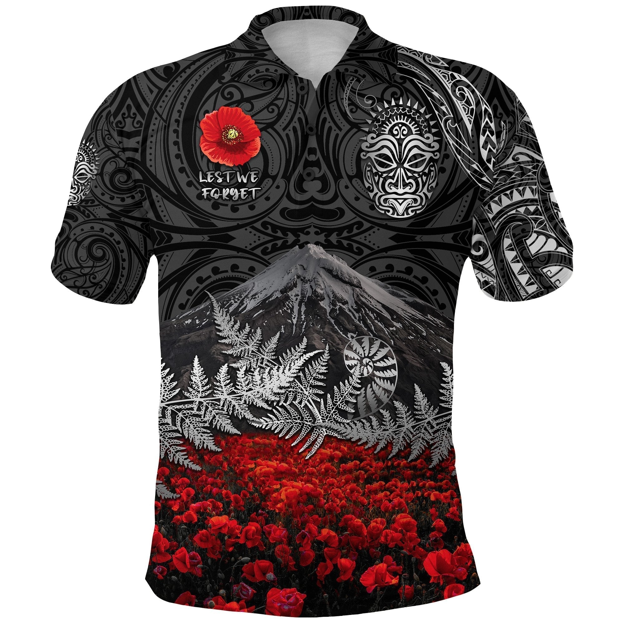 warriors-rugby-custom-polo-shirt-new-zealand-mount-taranaki-anzac-vibes-black