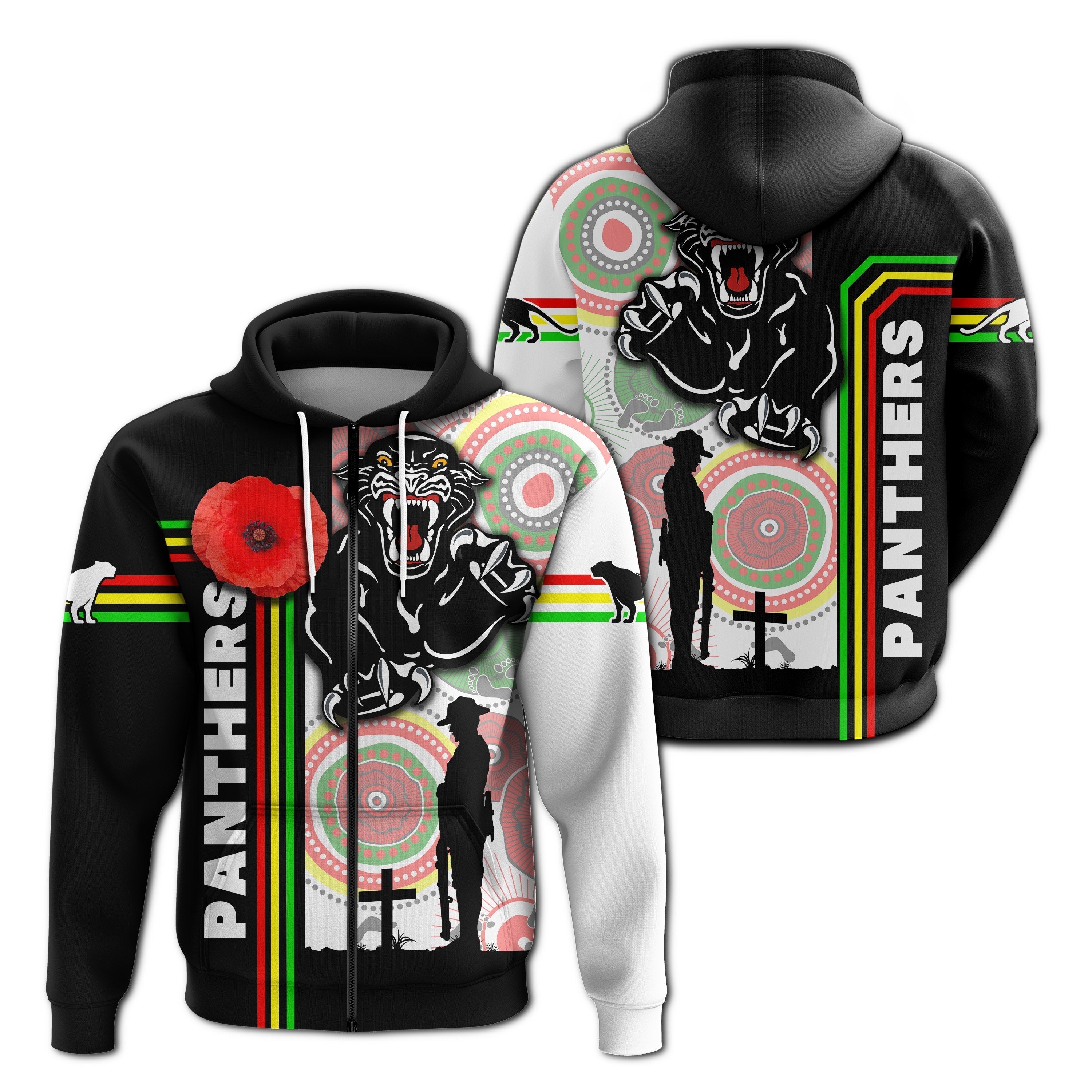 Penrith Panthers Zip Hoodie ANZAC Day Power Style - Vibe Hoodie Shop