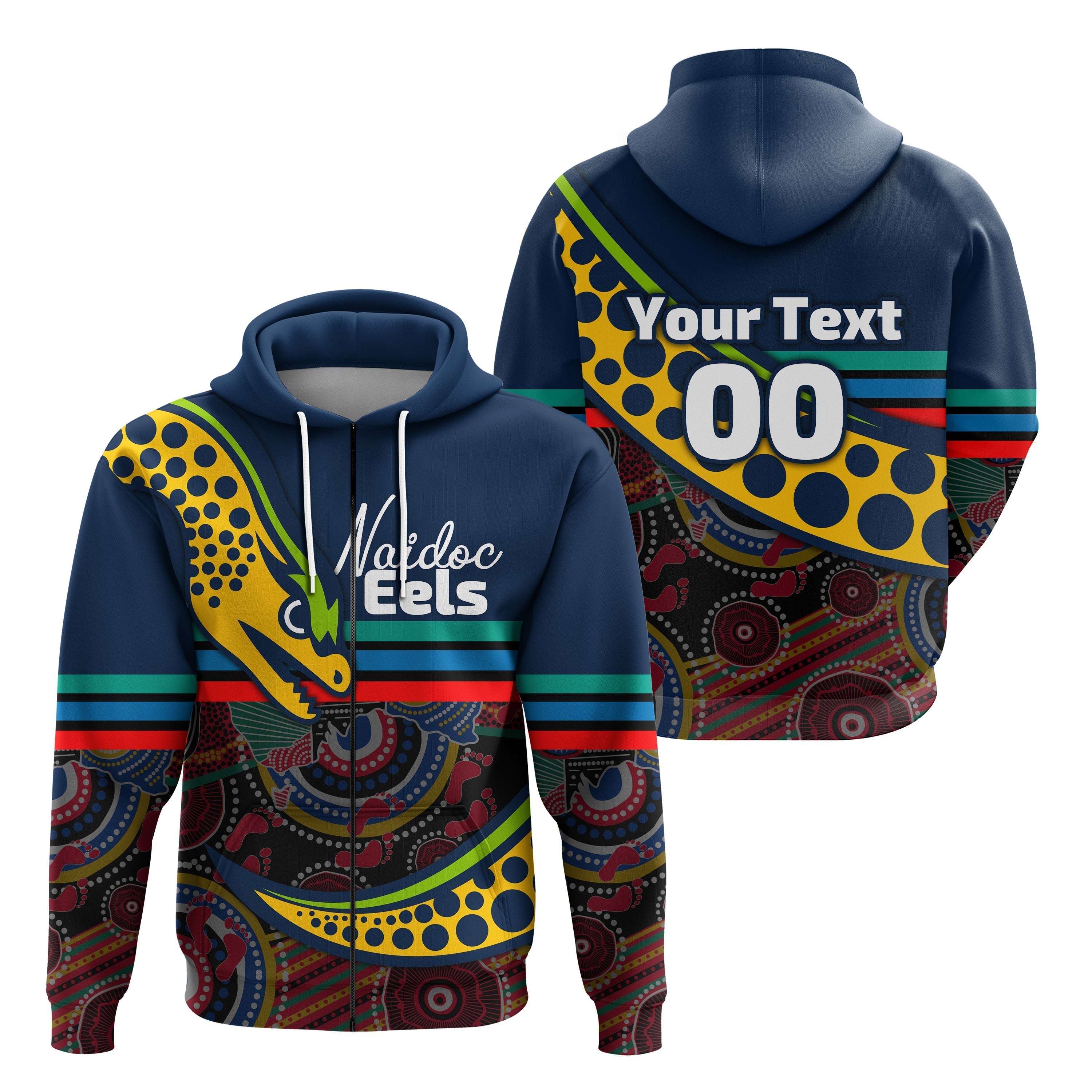 (Custom Personalised) Eels Rugby NAIDOC Week Zip Hoodie Aboriginal Sport Style - Ver.2 LT16 - Vibe Hoodie Shop