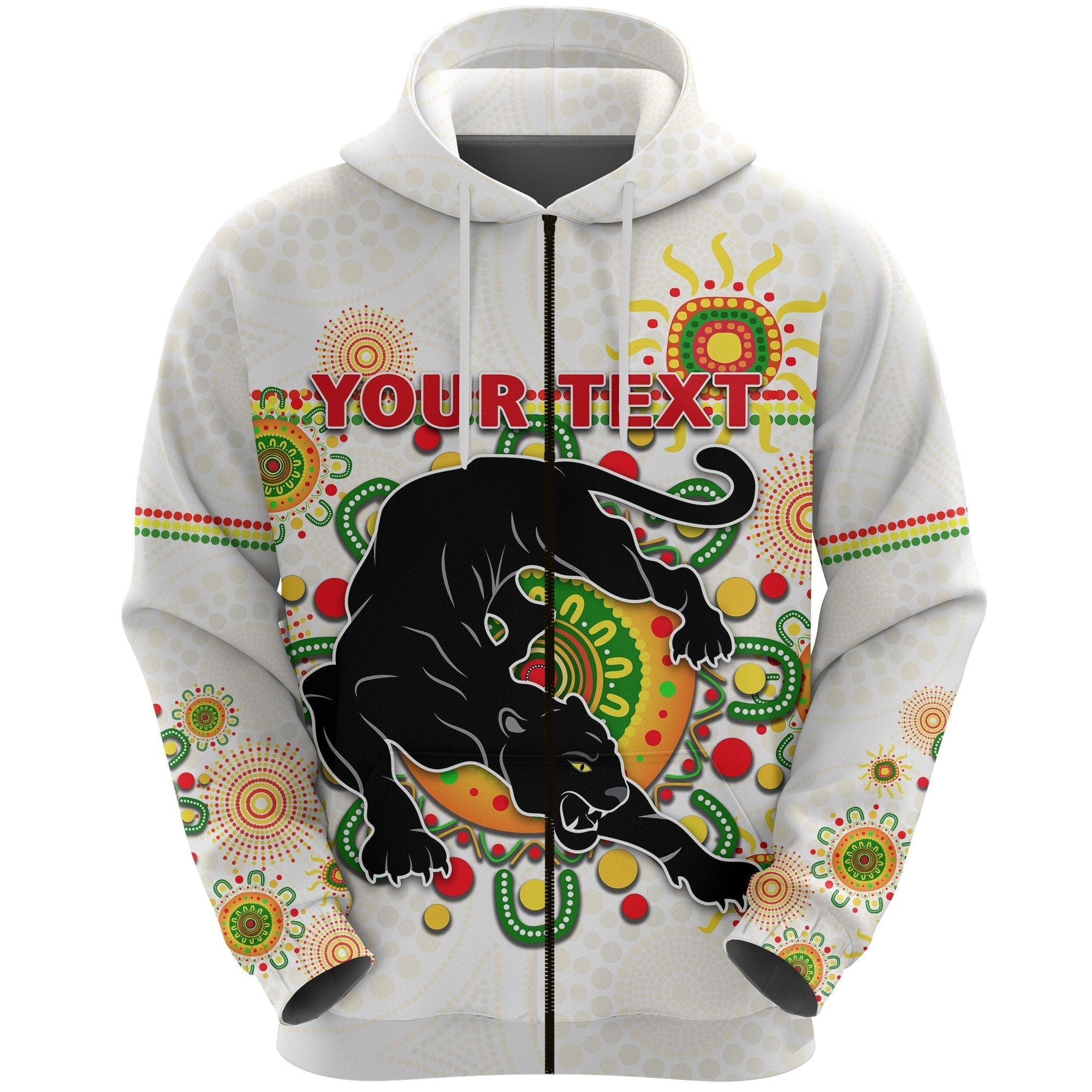 (Custom Personalised) Penrith Zip Hoodie Indigenous Panthers - White - Vibe Hoodie Shop