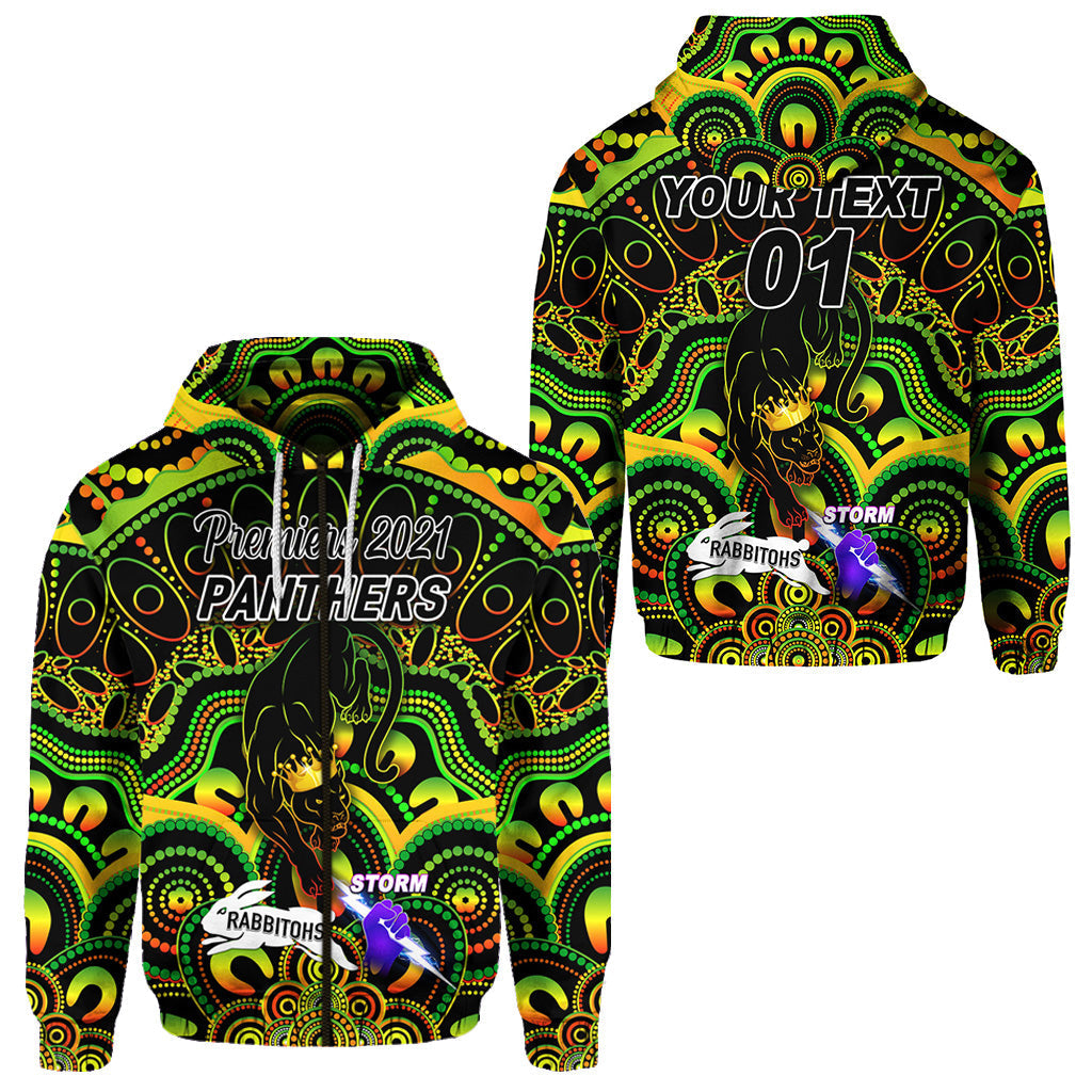 (Custom Personalised) Penrith Panthers Zip Hoodie 2021 Indigenous Premiers - The King, Custom Text And Number LT8 - Vibe Hoodie Shop