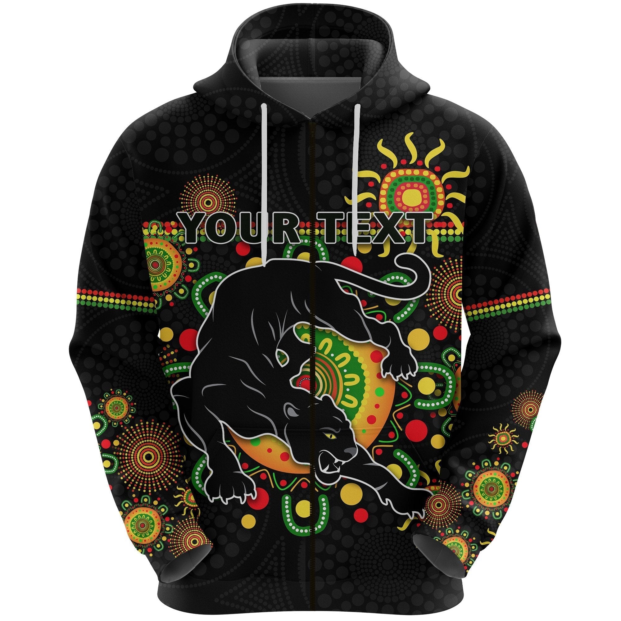 (Custom Personalised) Penrith Zip Hoodie Indigenous Panthers - Black - Vibe Hoodie Shop