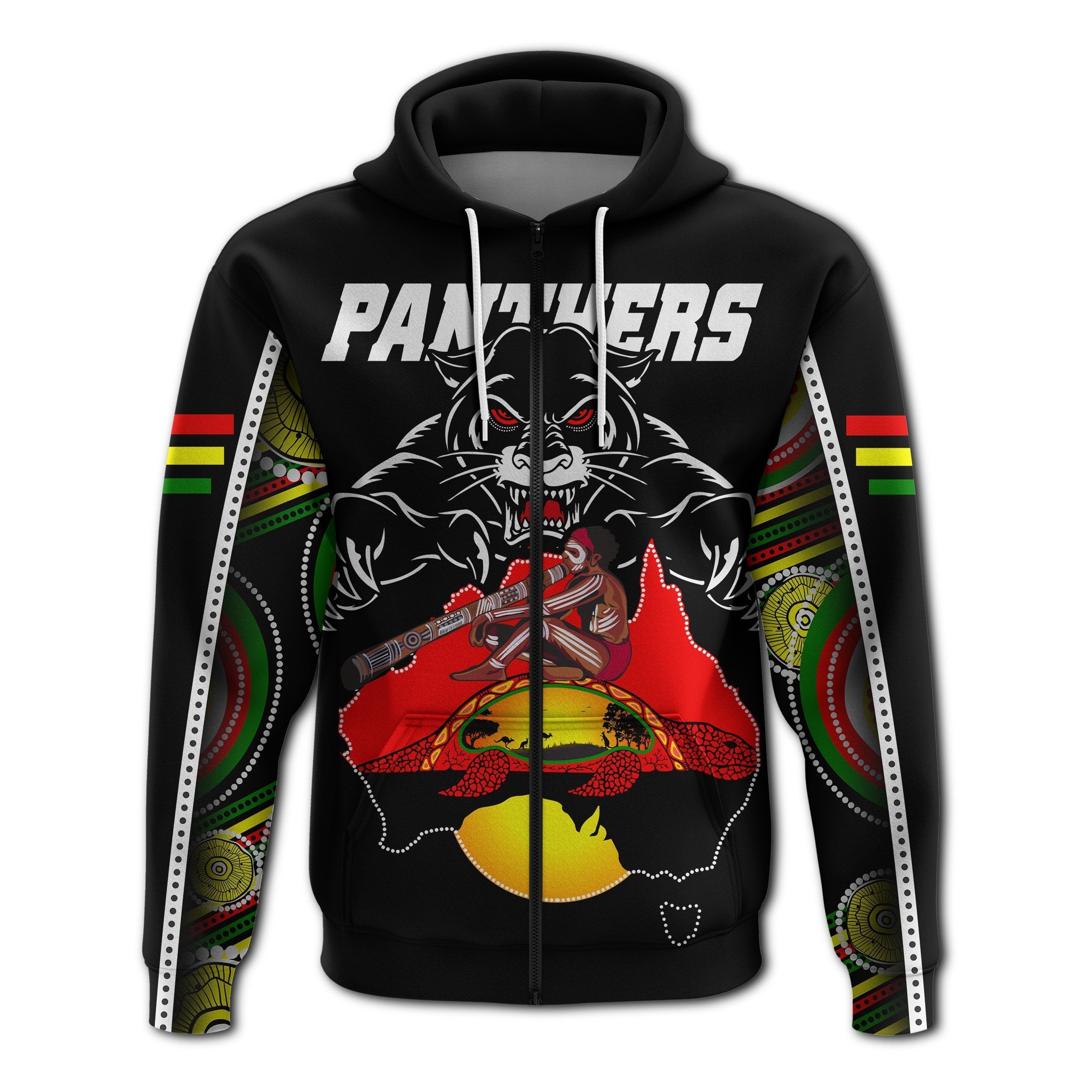 Panthers Black Zip Hoodie Aboriginal Special Map - Vibe Hoodie Shop
