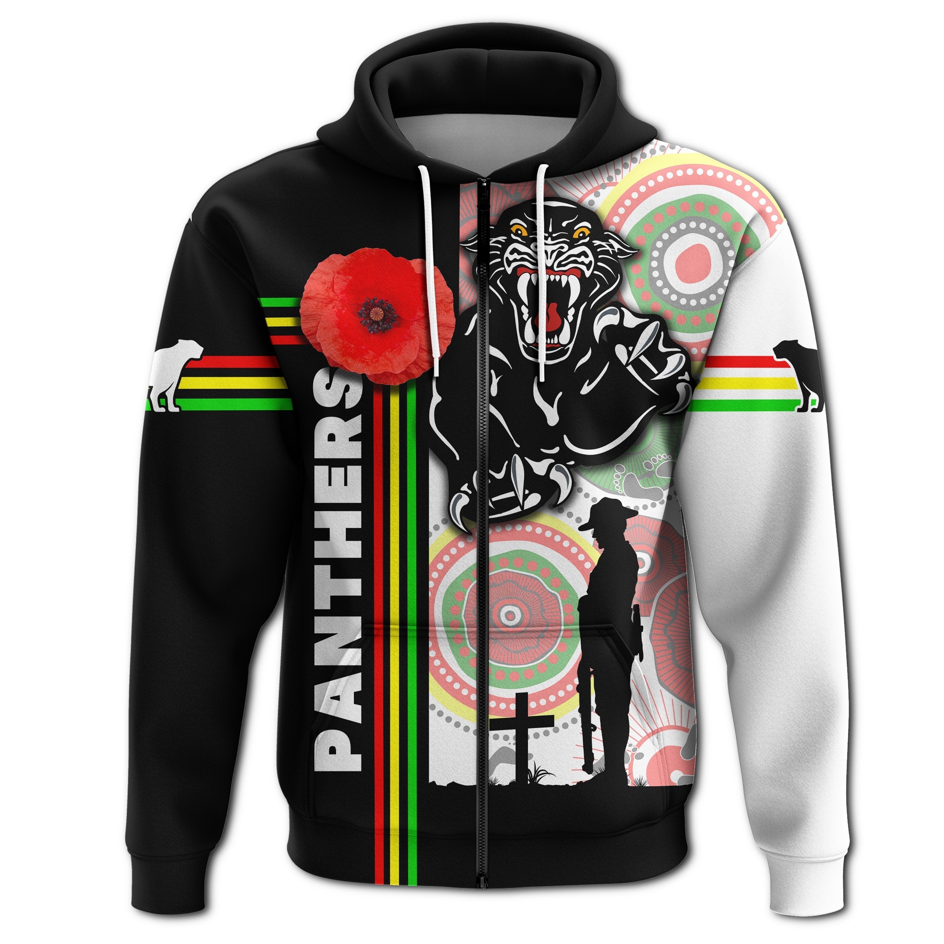 (Custom Personalised) Penrith Panthers Zip Hoodie ANZAC Day Power Style - Vibe Hoodie Shop