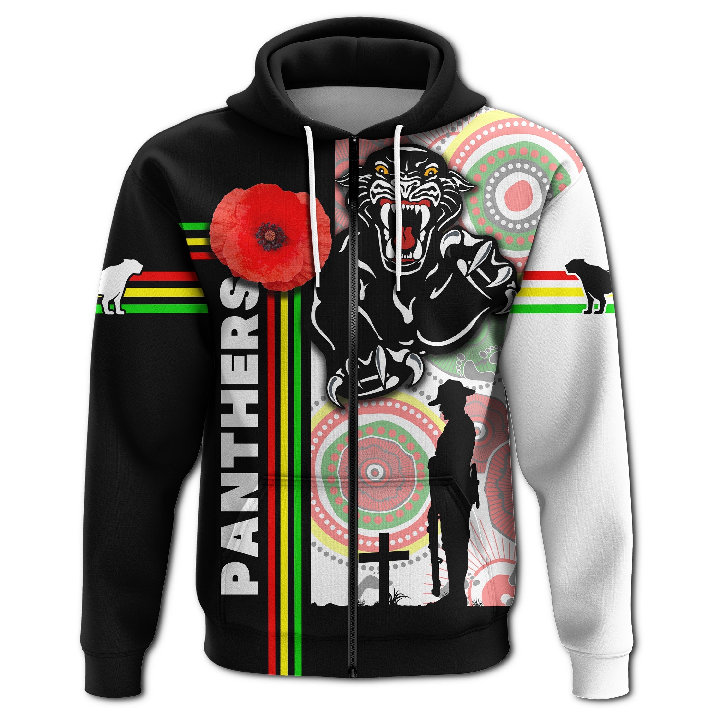 Penrith Panthers Zip Hoodie ANZAC Day Power Style - Vibe Hoodie Shop