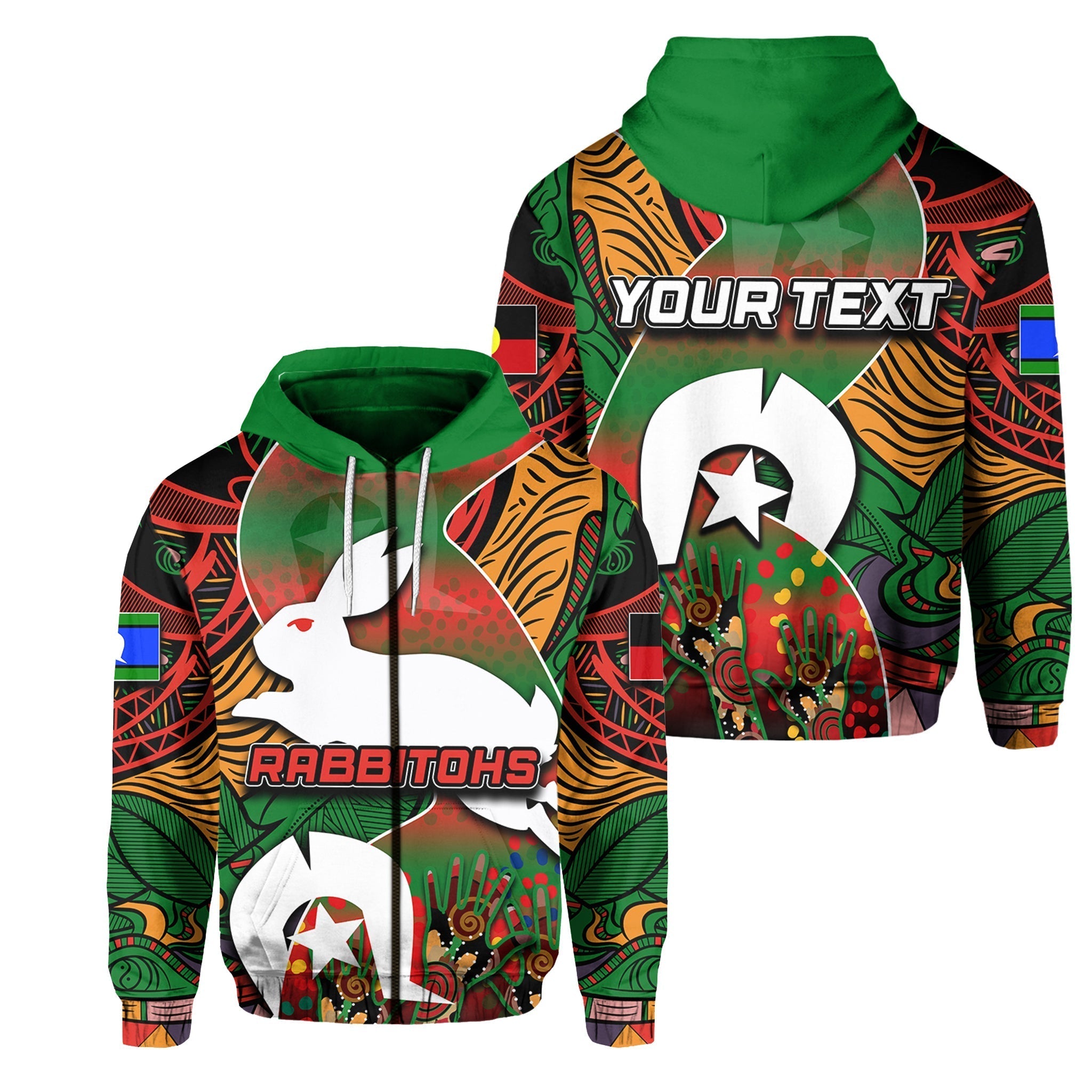 (Custom Personalised) NAIDOC Rabbitohs Zip Hoodie Torres Strait Islanders LT6 - Vibe Hoodie Shop