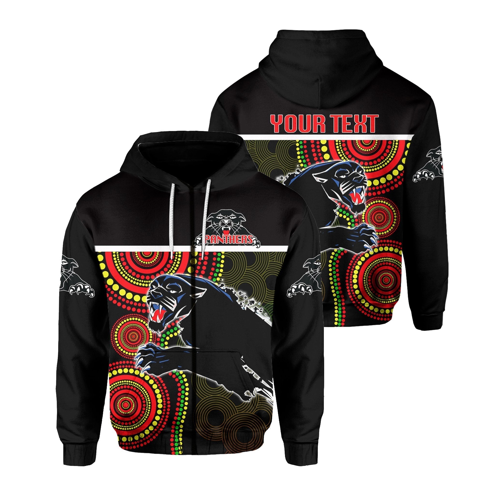 (Custom Personalised) Panthers Indigenous Zip Hoodie - Vibe Hoodie Shop