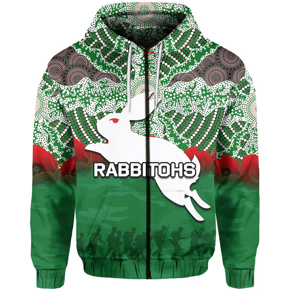Rabbitohs Zip Hoodie Aboriginal ANZAC Day No.2 - Vibe Hoodie Shop