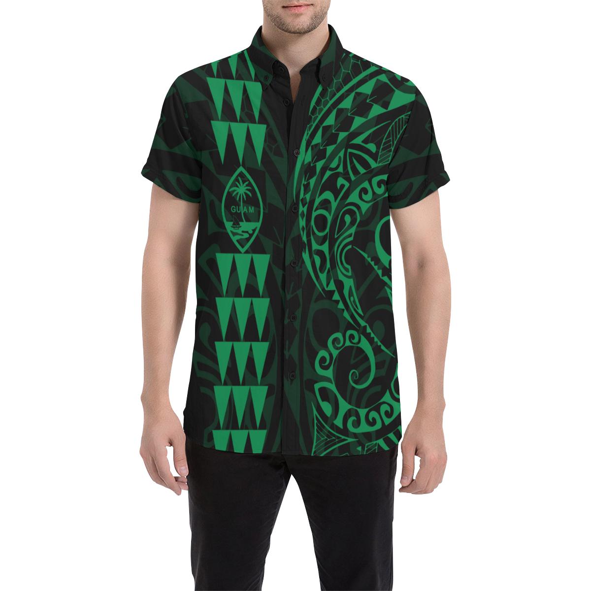 Guam Polynesian Short Sleeve Shirt Green - Vibe Hoodie Shop