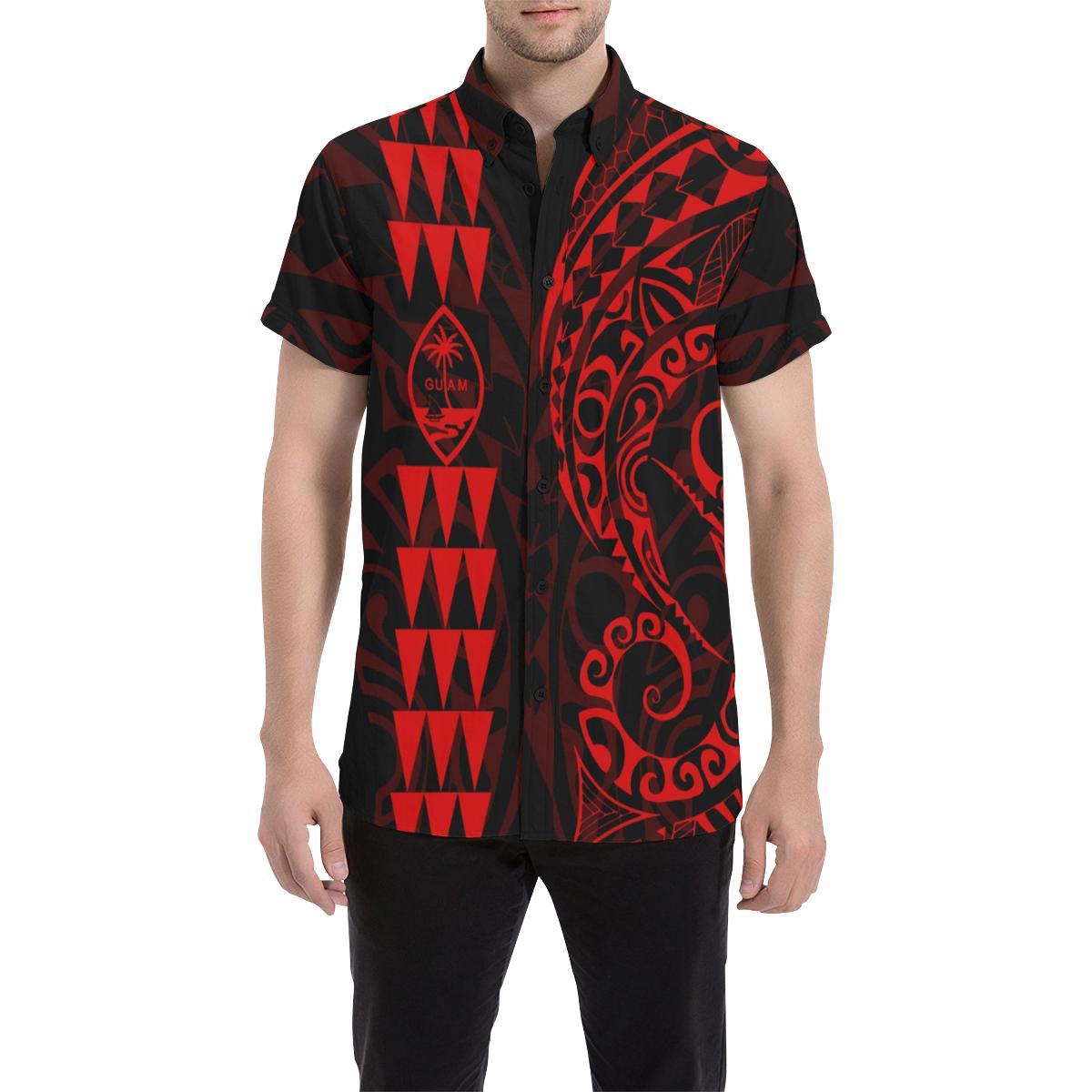 Guam Polynesian Short Sleeve Shirt Red - Vibe Hoodie Shop