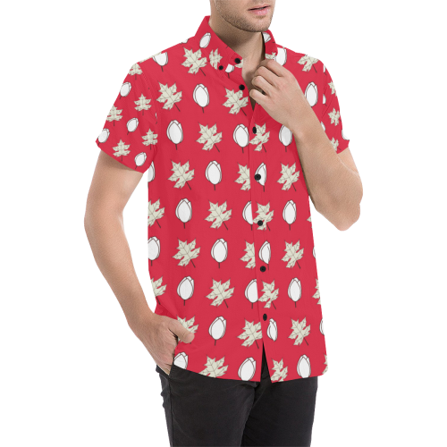 Canada Maple Leaf With Tulip Flowers Men's Short Sleeve Shirt - Vibe Hoodie Shop