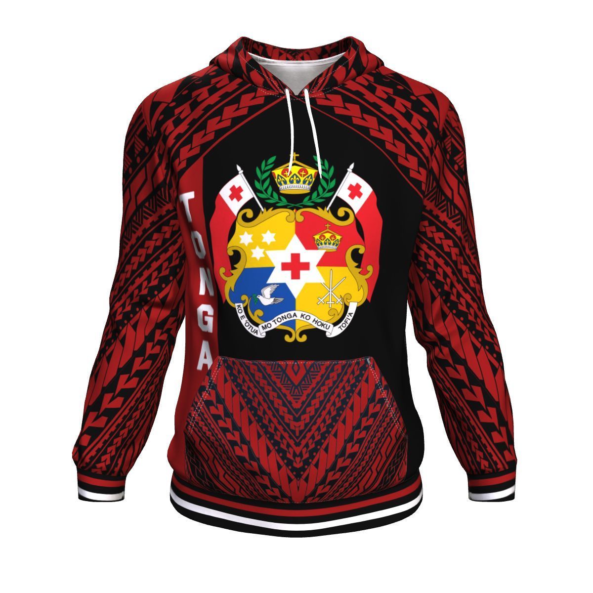 Coat Of Arms Tonga All Over Hoodie Red - Vibe Hoodie Shop