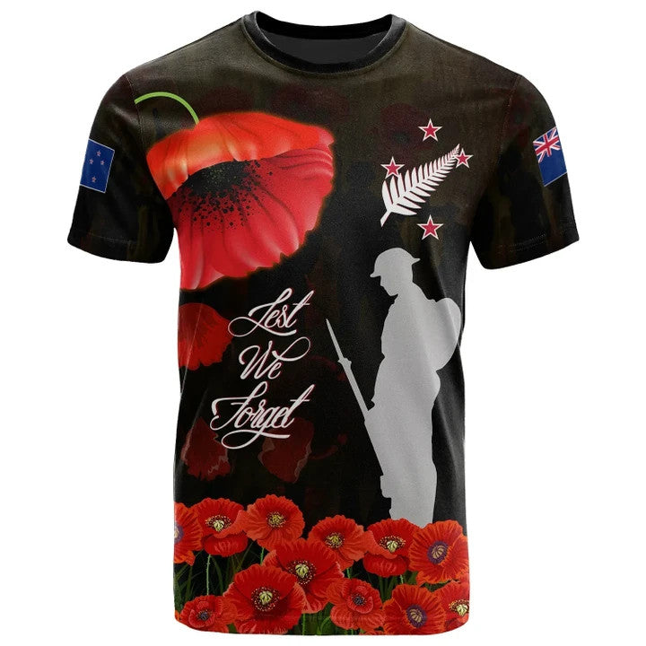 New Zealand Anzac T - Shirt - Remembrance Poppy Flowers - Vibe Hoodie Shop