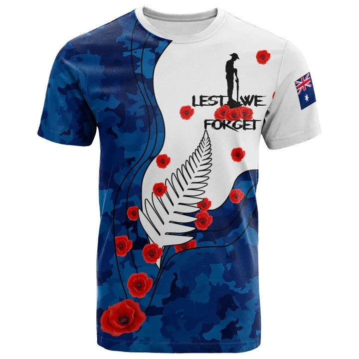 New Zealand Anzac Day T-shirt - Lest We Forget Military Patterns - Vibe Hoodie Shop