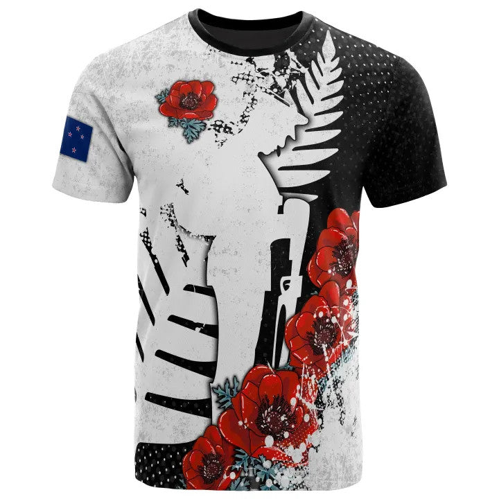 New Zealand T-shirt - Anzac Day Poppy Flower - Vibe Hoodie Shop