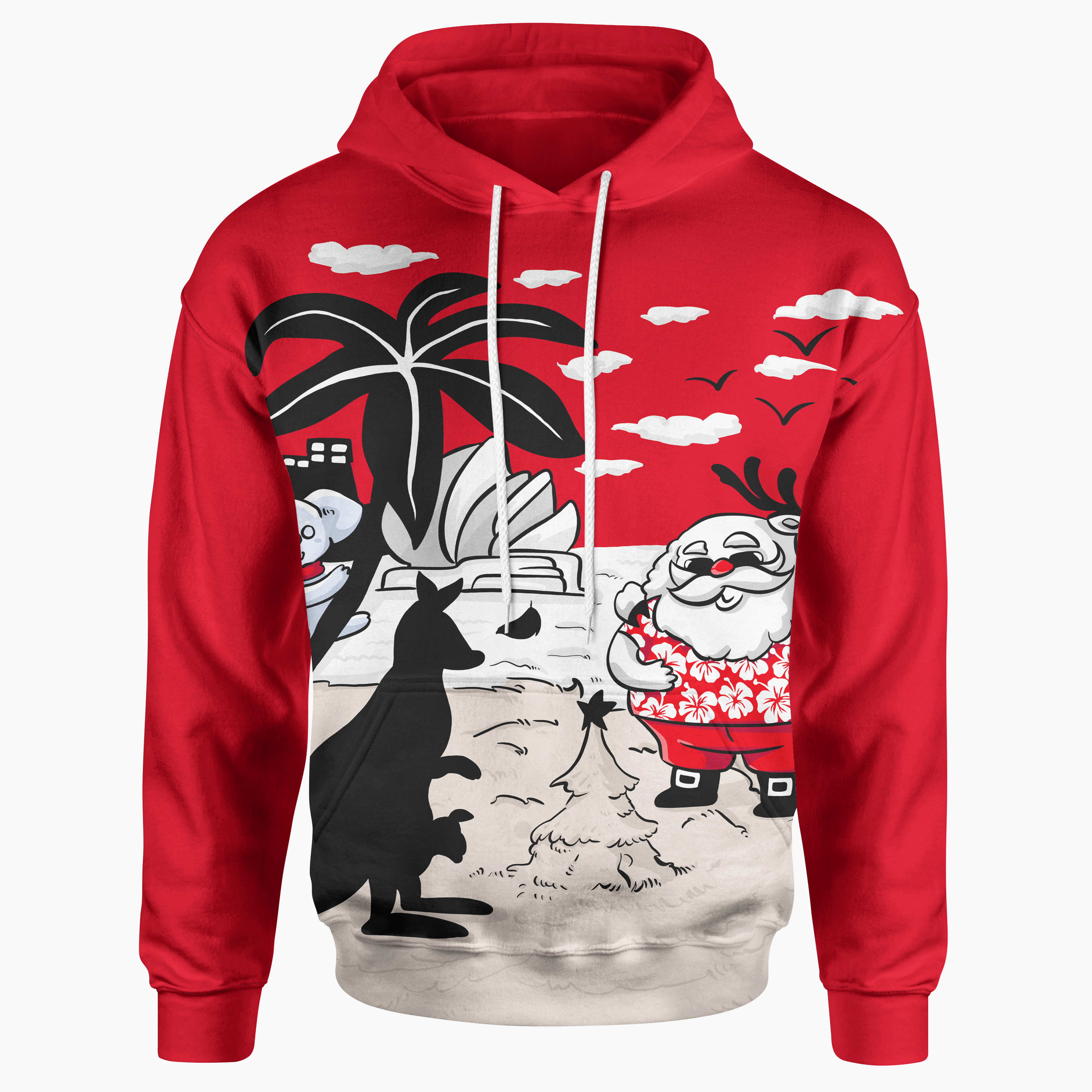 Australia Christmas Hoodie - Santa Claus Hoodie Kangaroo Ver02 - All Over Print - Unisex - Vibe Hoodie Shop