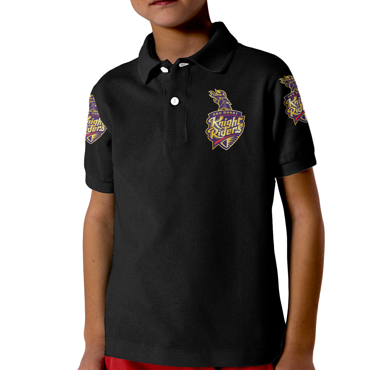 (Custom Personalised) Abu Dhabi Knight Riders ILT20 ADKR Cricket Simplified Vibes - Black Kid Polo Shirt - Vibe Hoodie Shop