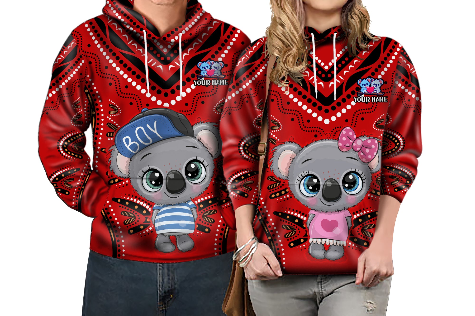 (Custom Personalised) Australia Valentine Cute Koala Couple Hoodie Aboriginal Valentine Red LT13 - Vibe Hoodie Shop