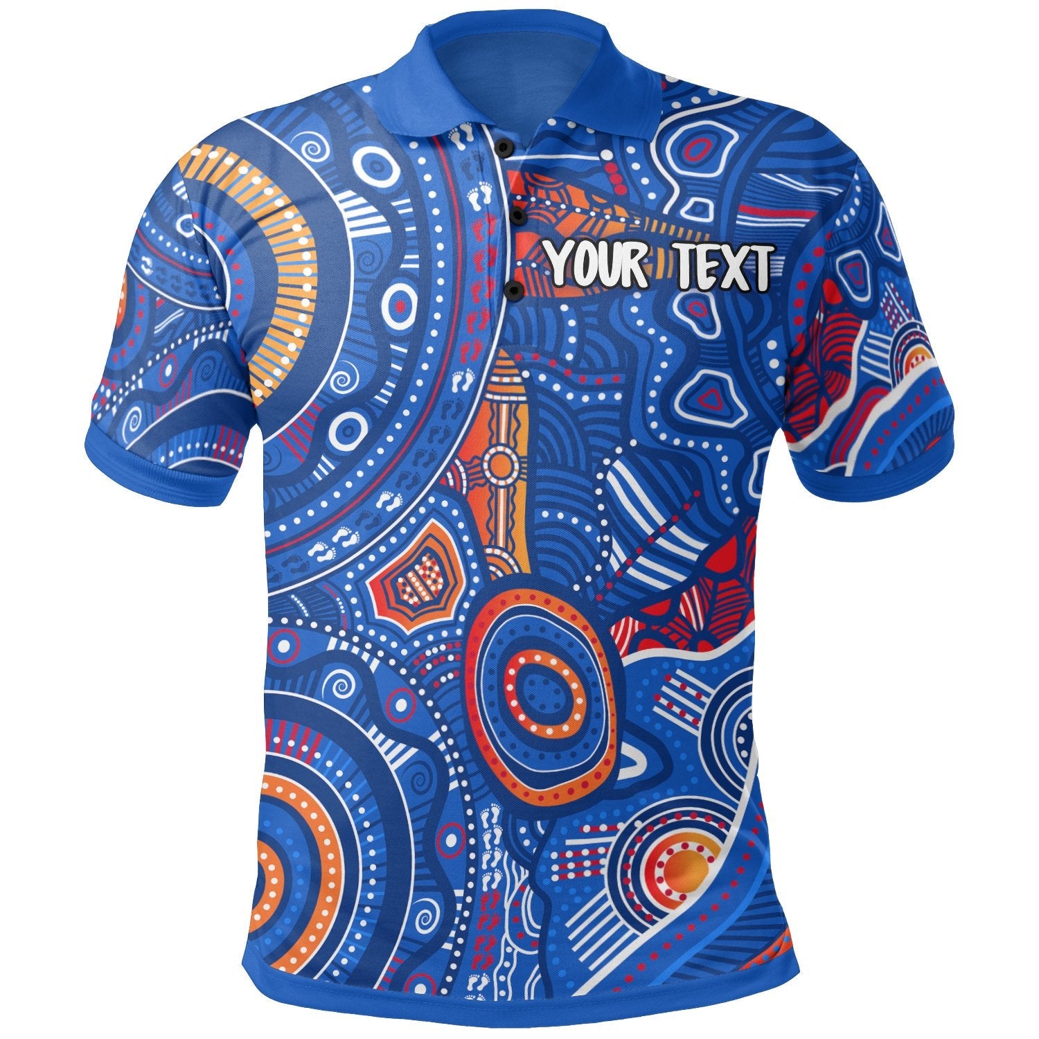 Custom Text Aboriginal Polo Shirt - Indigenous Footprint Patterns Blue Color - Vibe Hoodie Shop