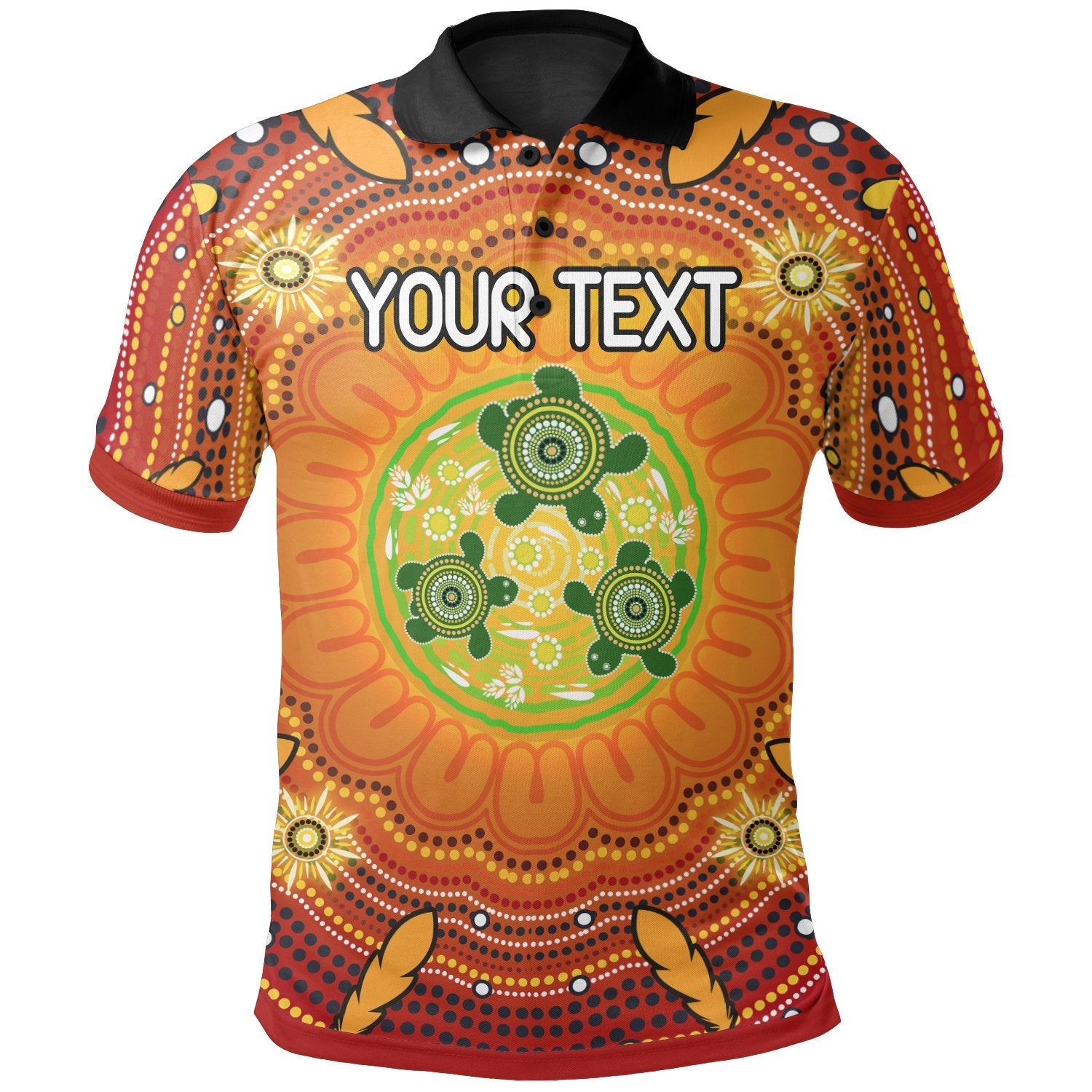 Custom Text Aboriginal Polo Shirts - Turtle Circle Dot Painting Art - Vibe Hoodie Shop