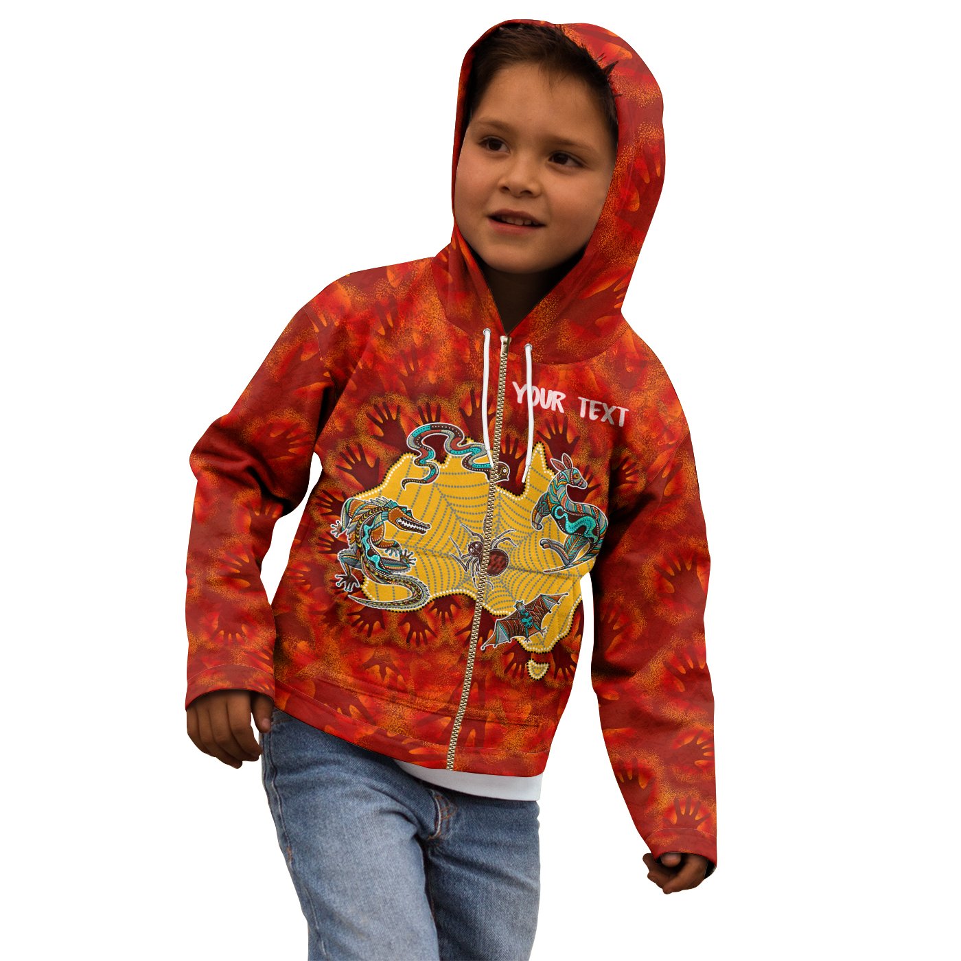 Custom Aboriginal Zip - Up Hoodie - Australia Map Hand Patterns Spider Web - Vibe Hoodie Shop