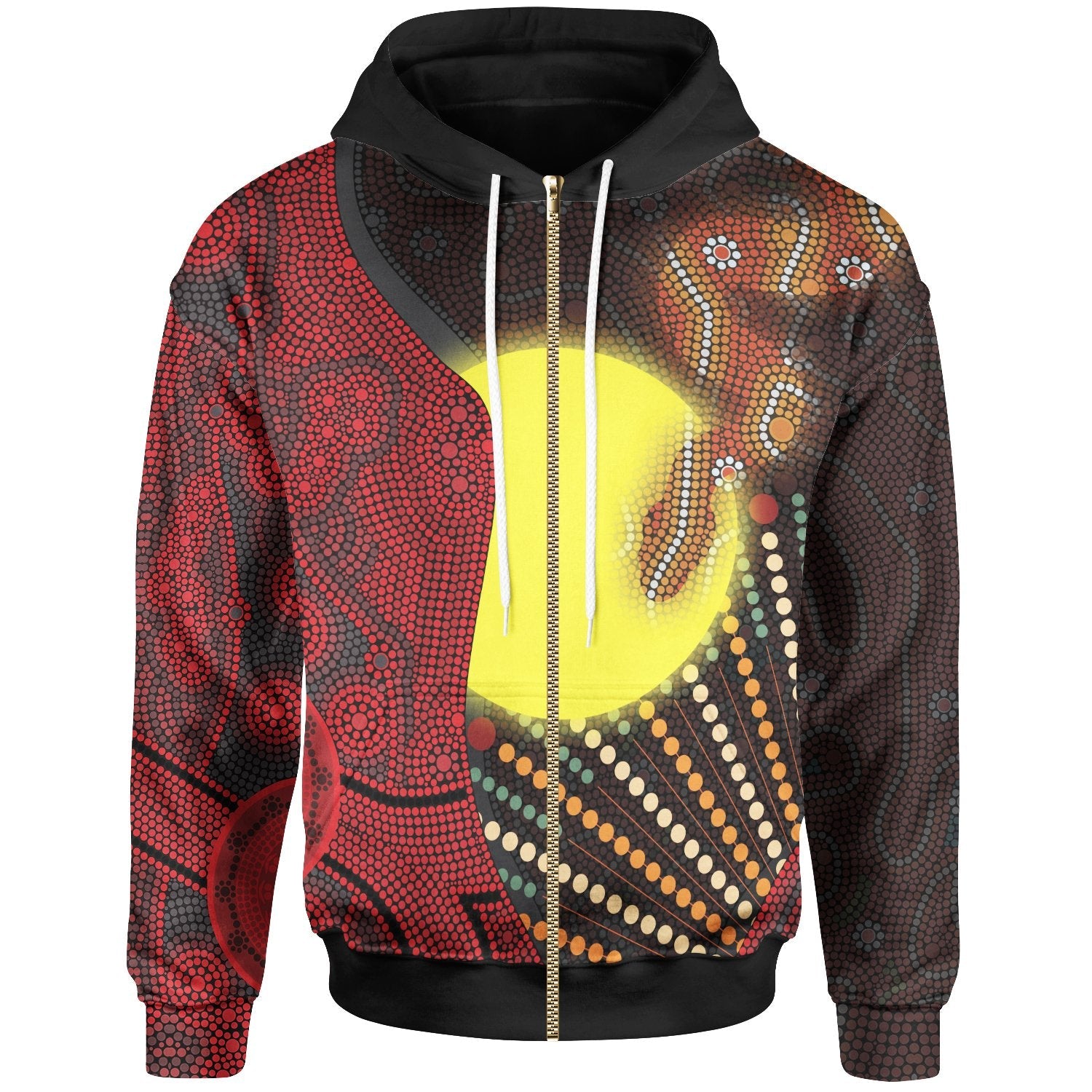 Aboriginal Zip - Up Hoodie - Indigenous Snake Sun Dot Painting - Vibe Hoodie Shop