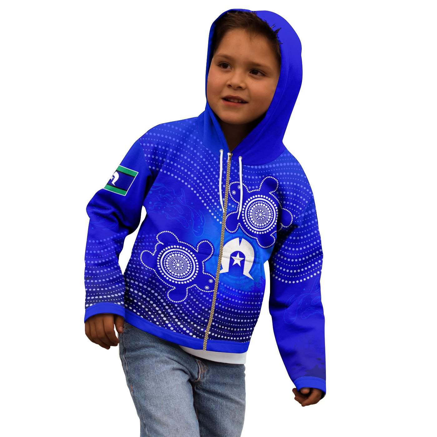 Torres Strait Islanders Kid Zip - Up Hoodie - Torres Symbol With Indigenous Turtle - Vibe Hoodie Shop