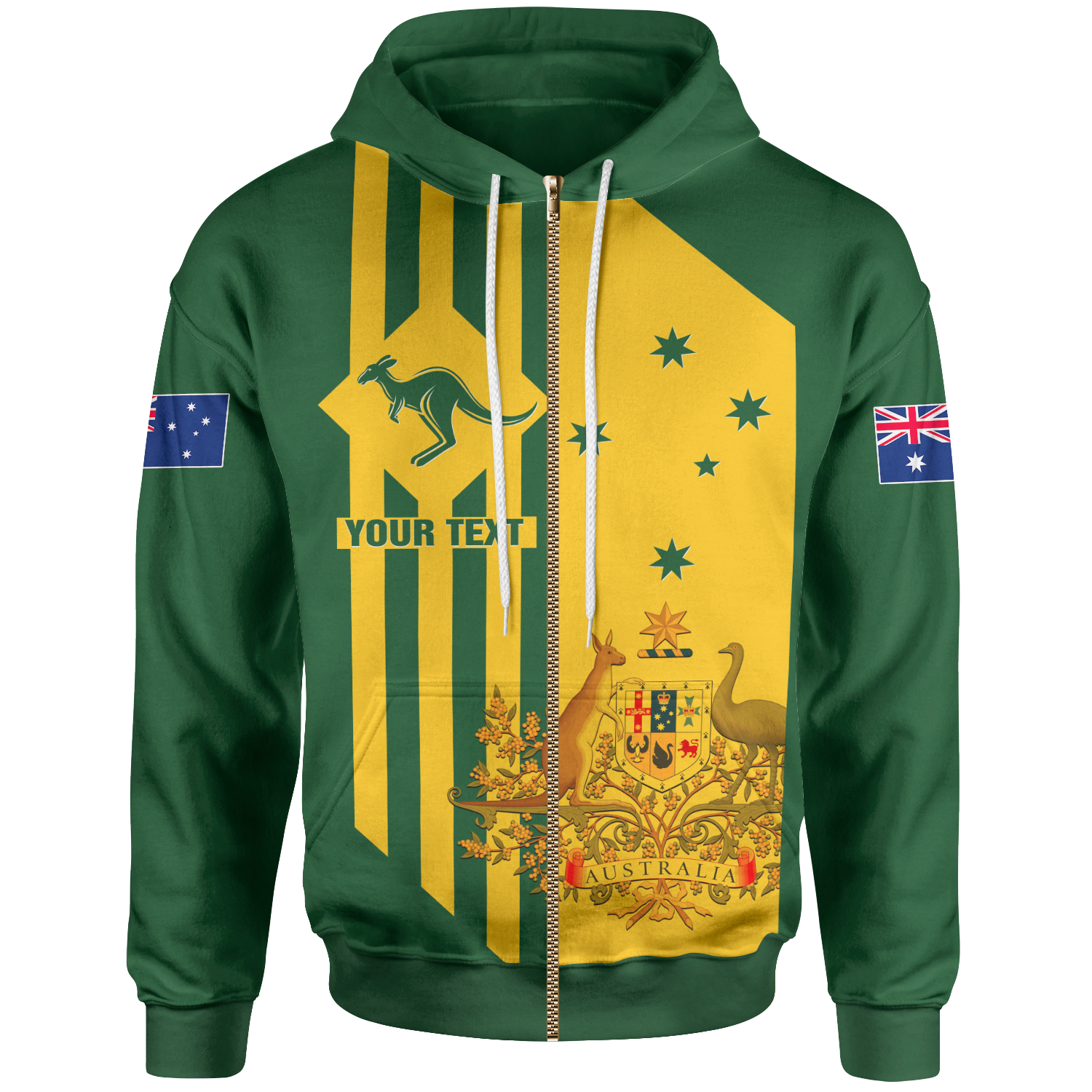 Custom Zip - Up Hoodie - Australia Kangaroo Sign National Color - Vibe Hoodie Shop