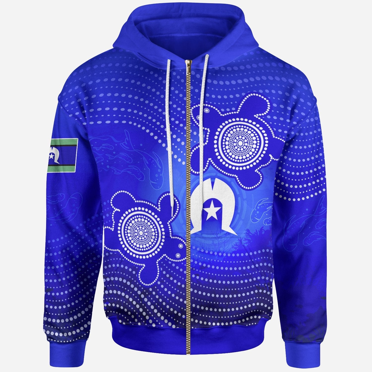 Custom Torres Strait Islanders Zip - Up Hoodie - Torres Symbol With Turtle - Vibe Hoodie Shop