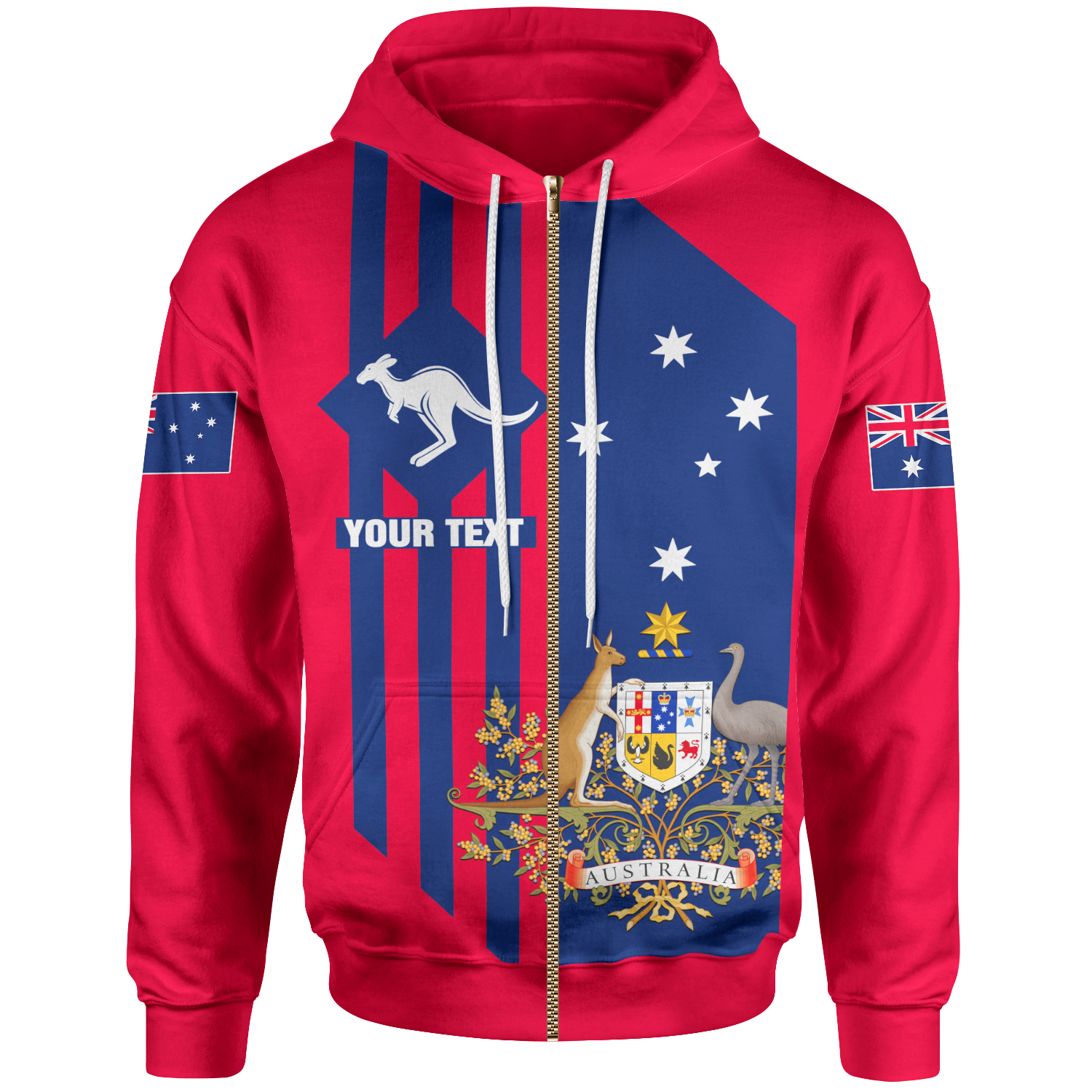 Custom Zip - Up Hoodie - Australia Kangaroo Sign - Vibe Hoodie Shop