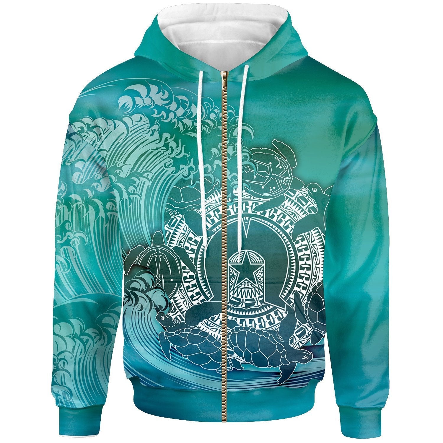 Vibe Hoodie Aboriginal Zip - Up Hoodie, Torres Strait Islands in Wave - BN18 - RLT20 - Vibe Hoodie Shop