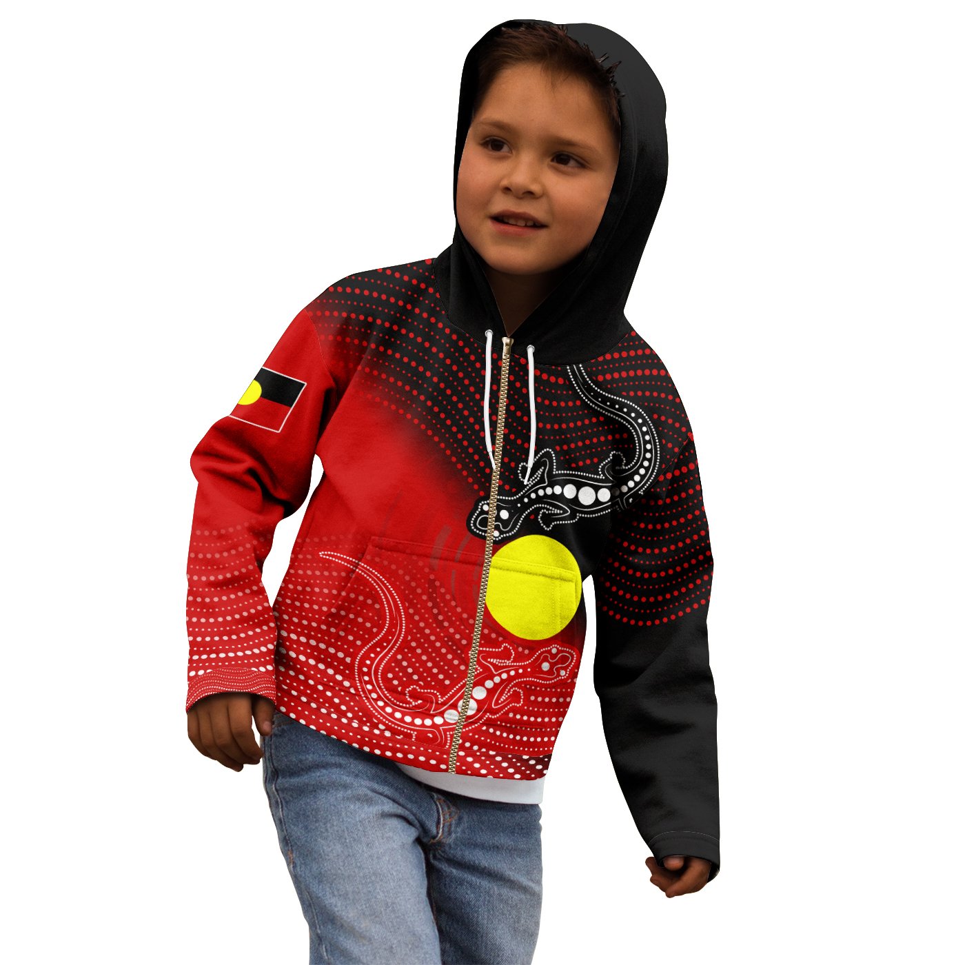 Aboriginal Zip - Up Hoodie Kid - Two Indigenous Lizard - Vibe Hoodie Shop
