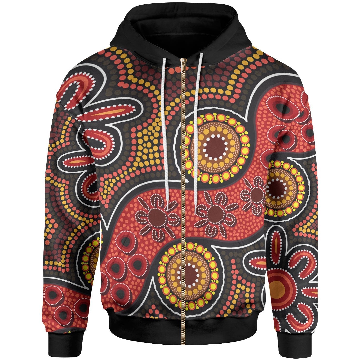 Aboriginal Zip - Up Hoodie - Indigenous Circle Dot Painting Style - Vibe Hoodie Shop