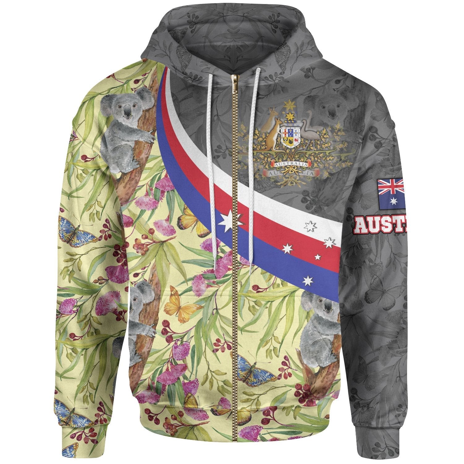 Zip - Up Hoodie, Australia Coat Of Arms with Koala Patterns Ver01 - Vibe Hoodie Shop