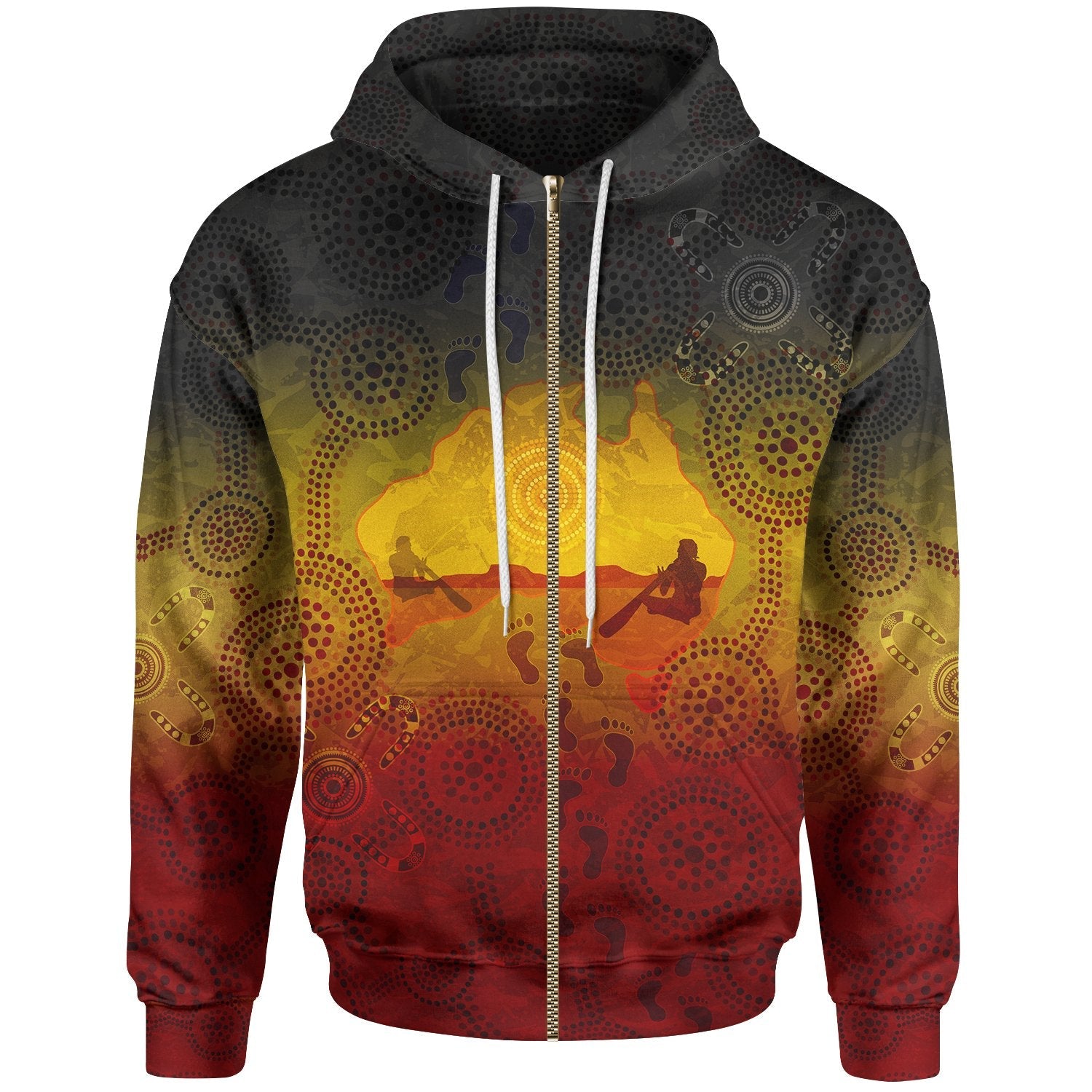 Aboriginal Zip - Up Hoodie, Australian Map with Indigenous Color - Vibe Hoodie Shop