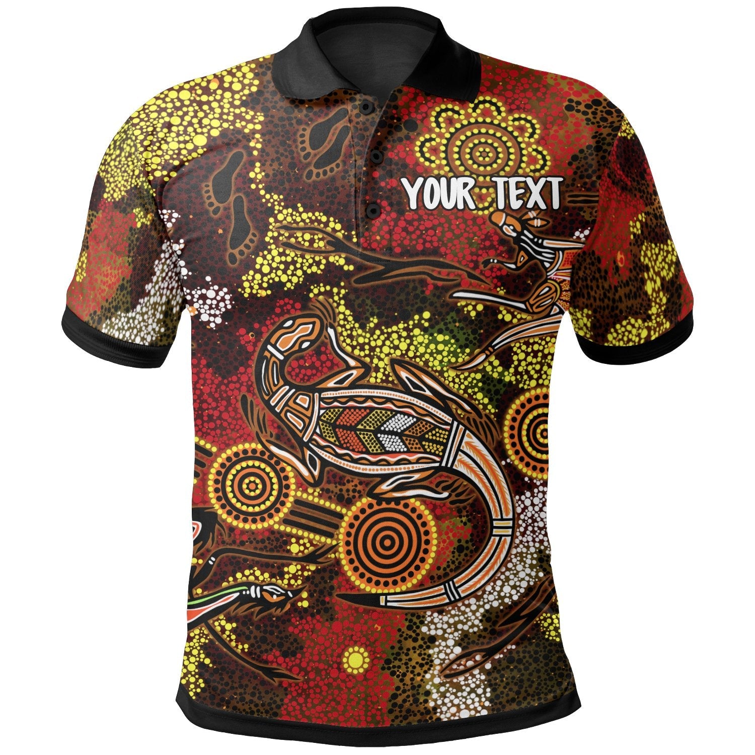 Custom Aboriginal Polo Shirts, Kangaroo and Lizard Dot Painting Art - Vibe Hoodie Shop