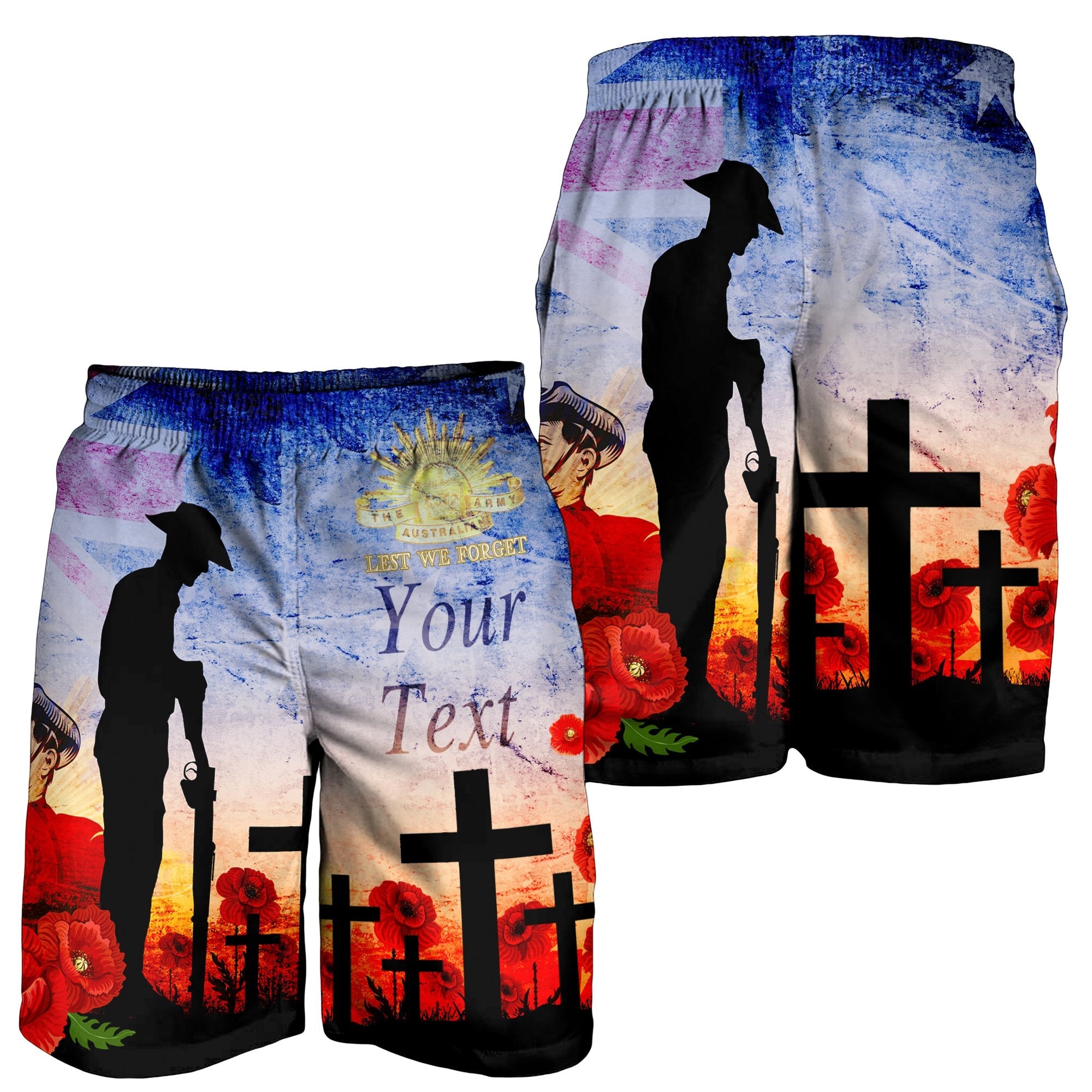 Custom ANZAC Men's Shorts - ANZAC 2020 Lest We Forget The Australian Army - Vibe Hoodie Shop