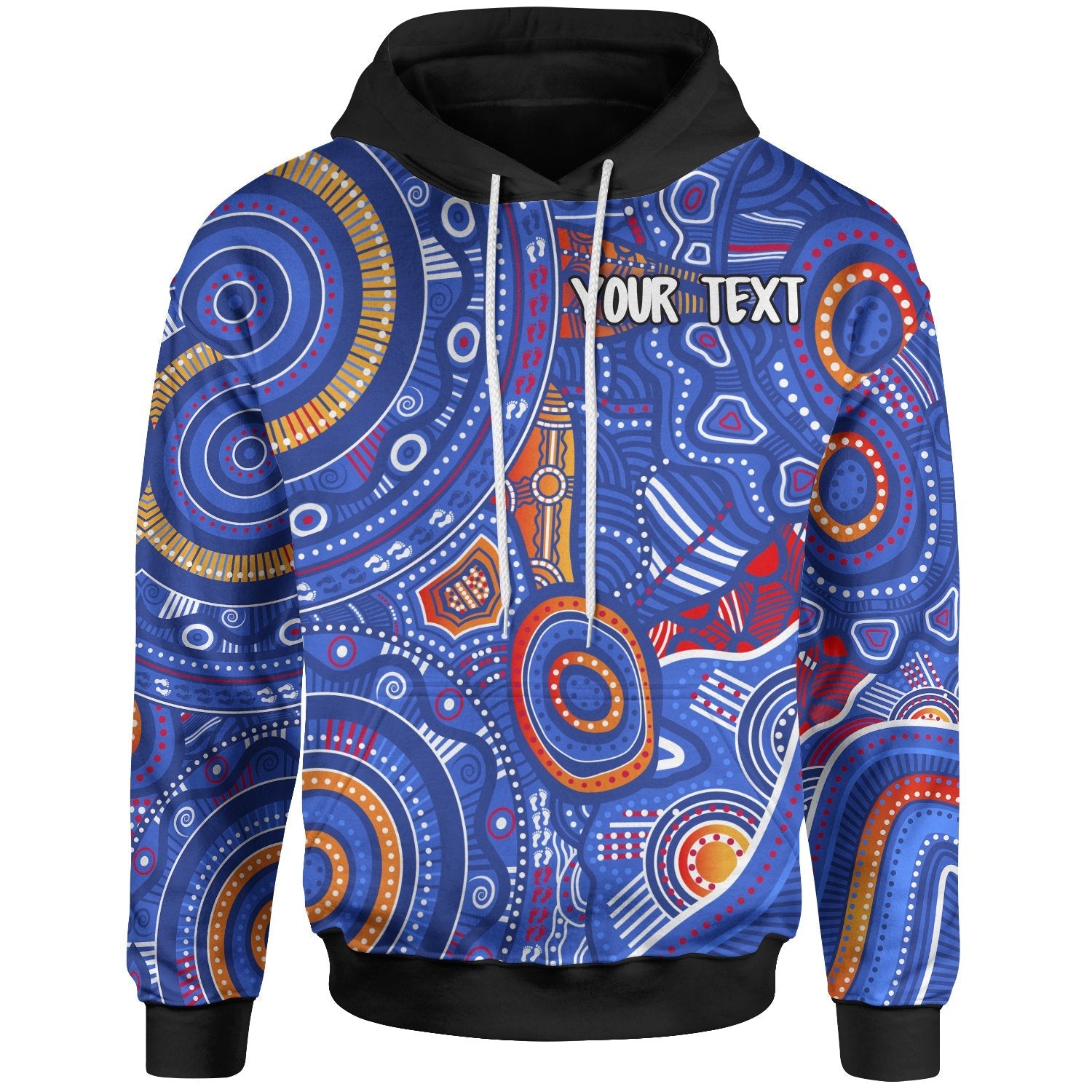 Custom Text Aboriginal Hoodie - Indigenous Footprint Patterns Blue Color - Vibe Hoodie Shop