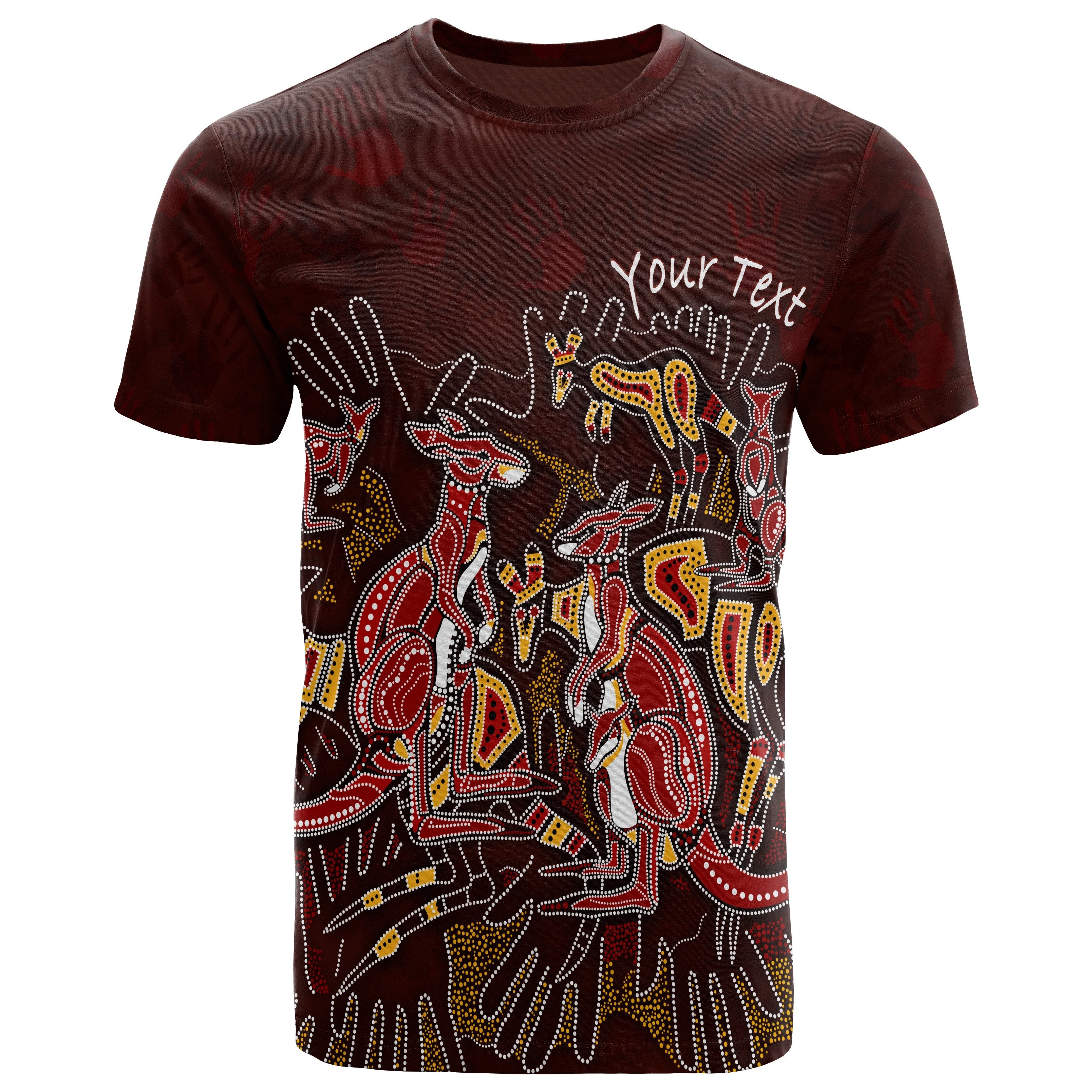 Custom Aboriginal T shirts - Kangaroo family with Hand Art - Vibe Hoodie Shop