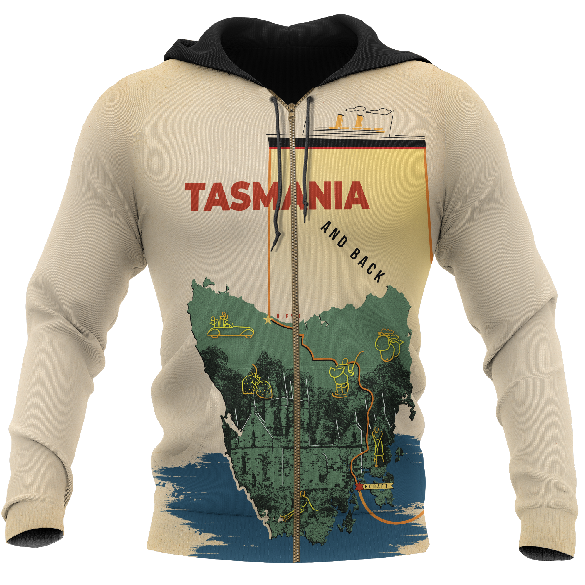 Australia Zip Up Hoodie - Tasmania Hoodie Map Landscape Art - Vibe Hoodie Shop