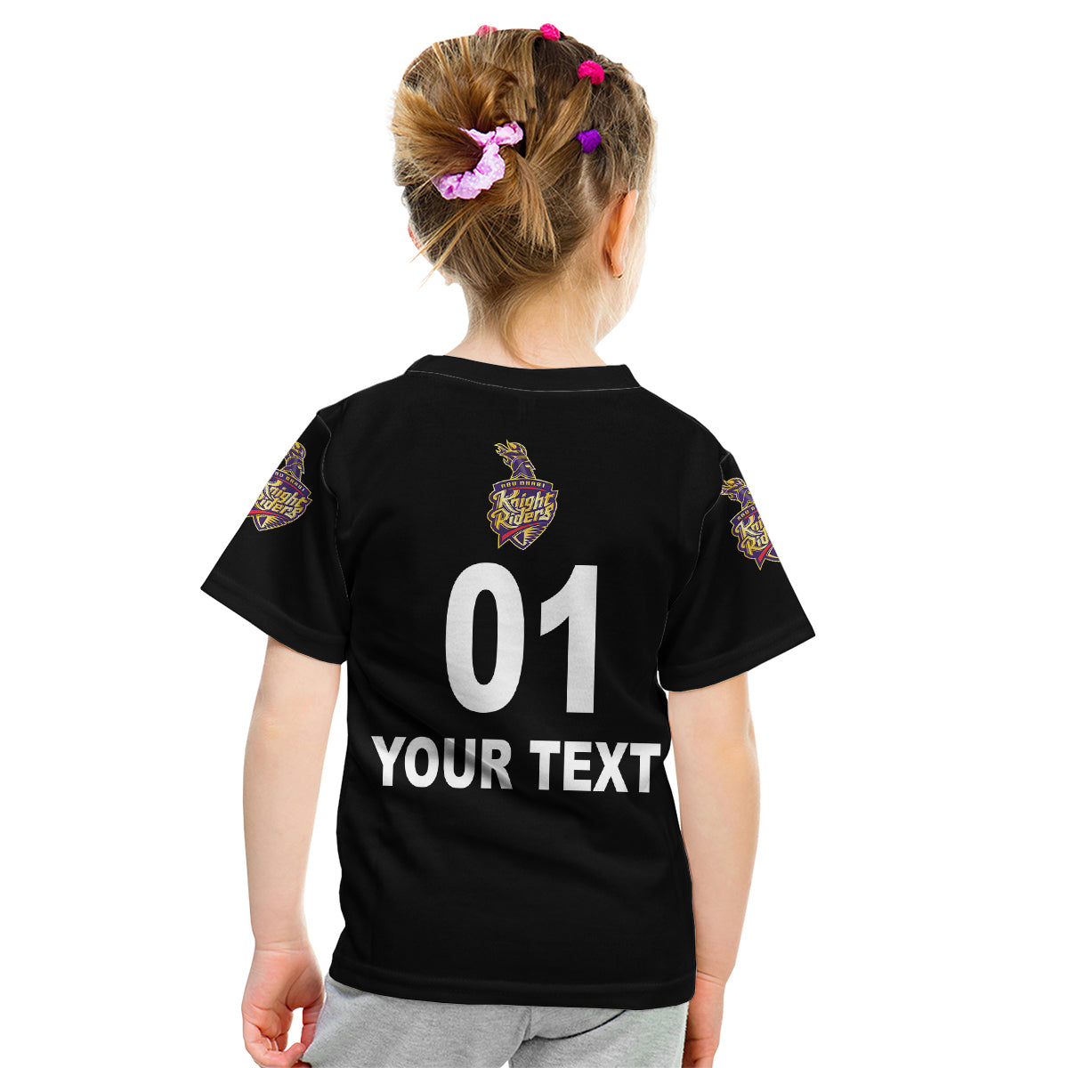 (Custom Personalised) Abu Dhabi Knight Riders ILT20 ADKR Cricket Simplified Vibes - Black Kid T Shirt - Vibe Hoodie Shop