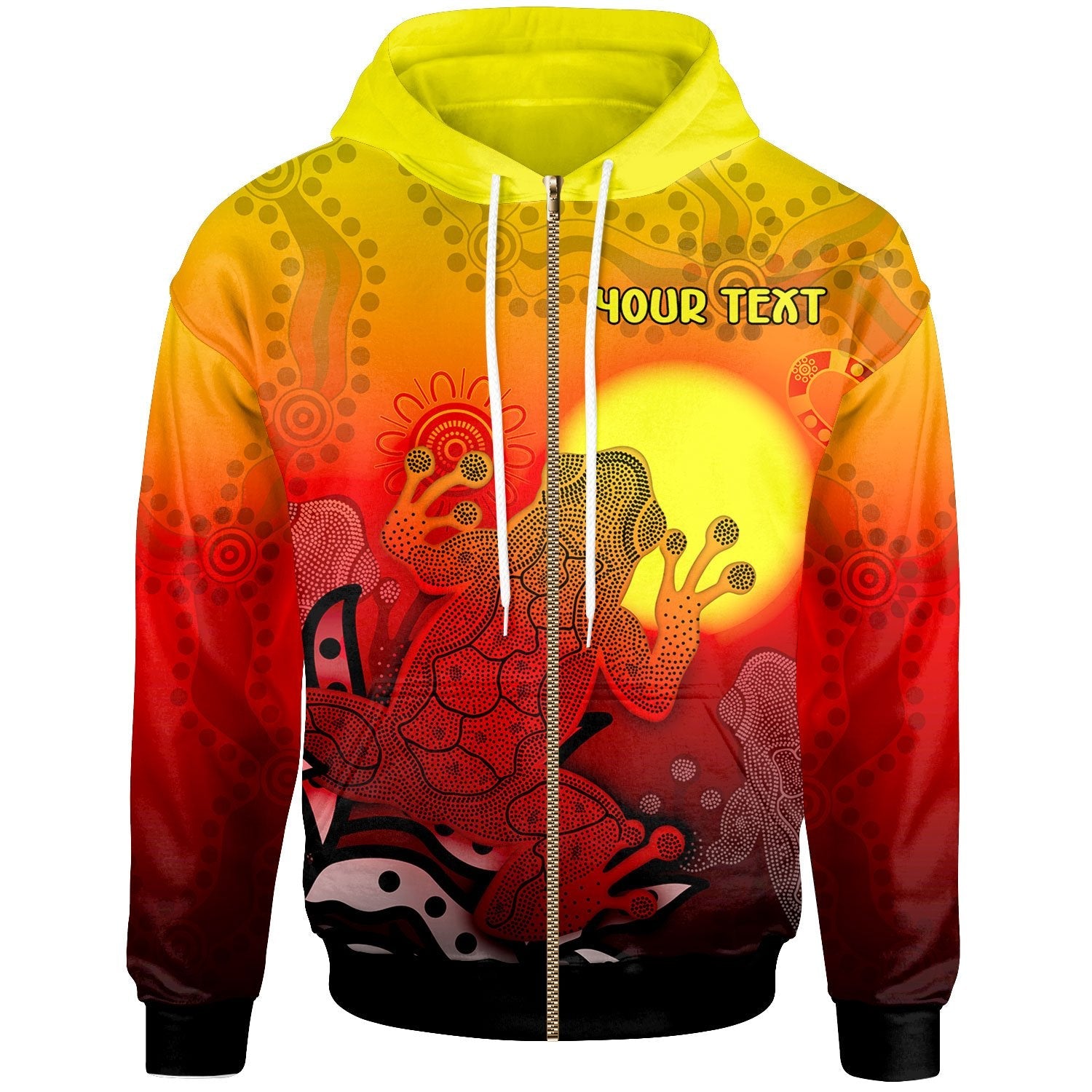 Custom Aboriginal Zip - Up Hoodie - Indigenous Frog (Red) - Vibe Hoodie Shop