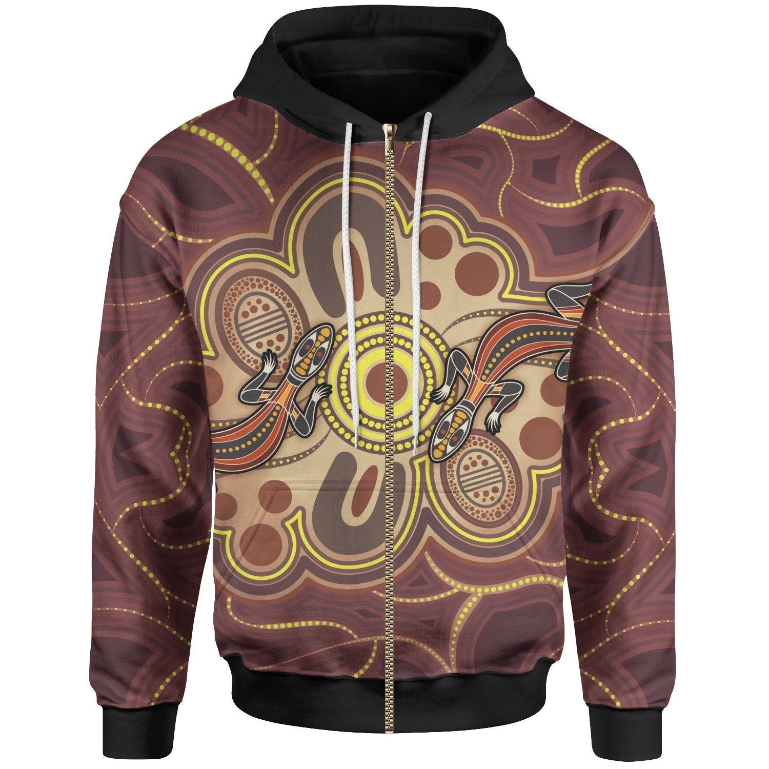 Aboriginal Zip - Up Hoodie, Indigenous Lizard Dot Painting Art - Vibe Hoodie Shop