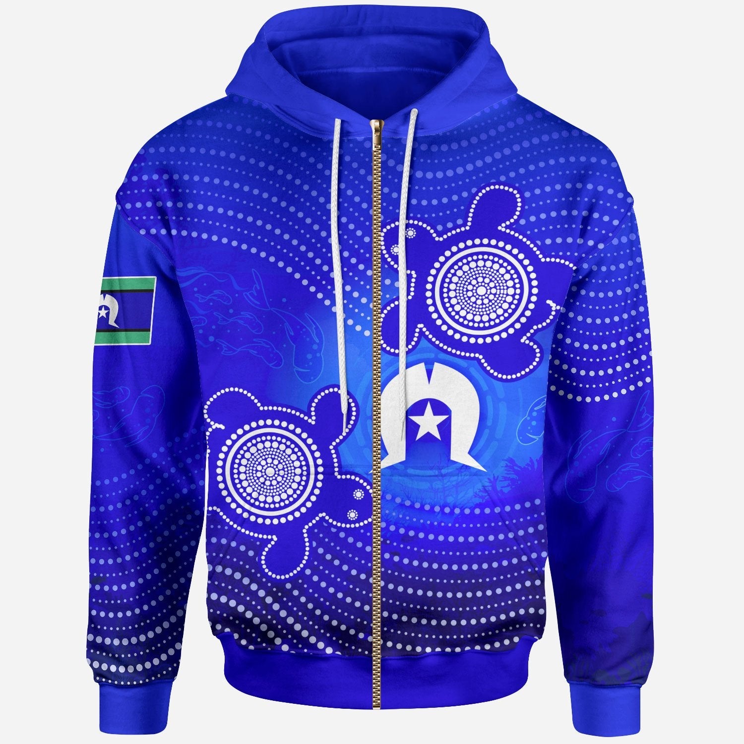 Torres Strait Islanders Zip - Up Hoodie - Torres Symbol With Aboriginal Turtle - Vibe Hoodie Shop