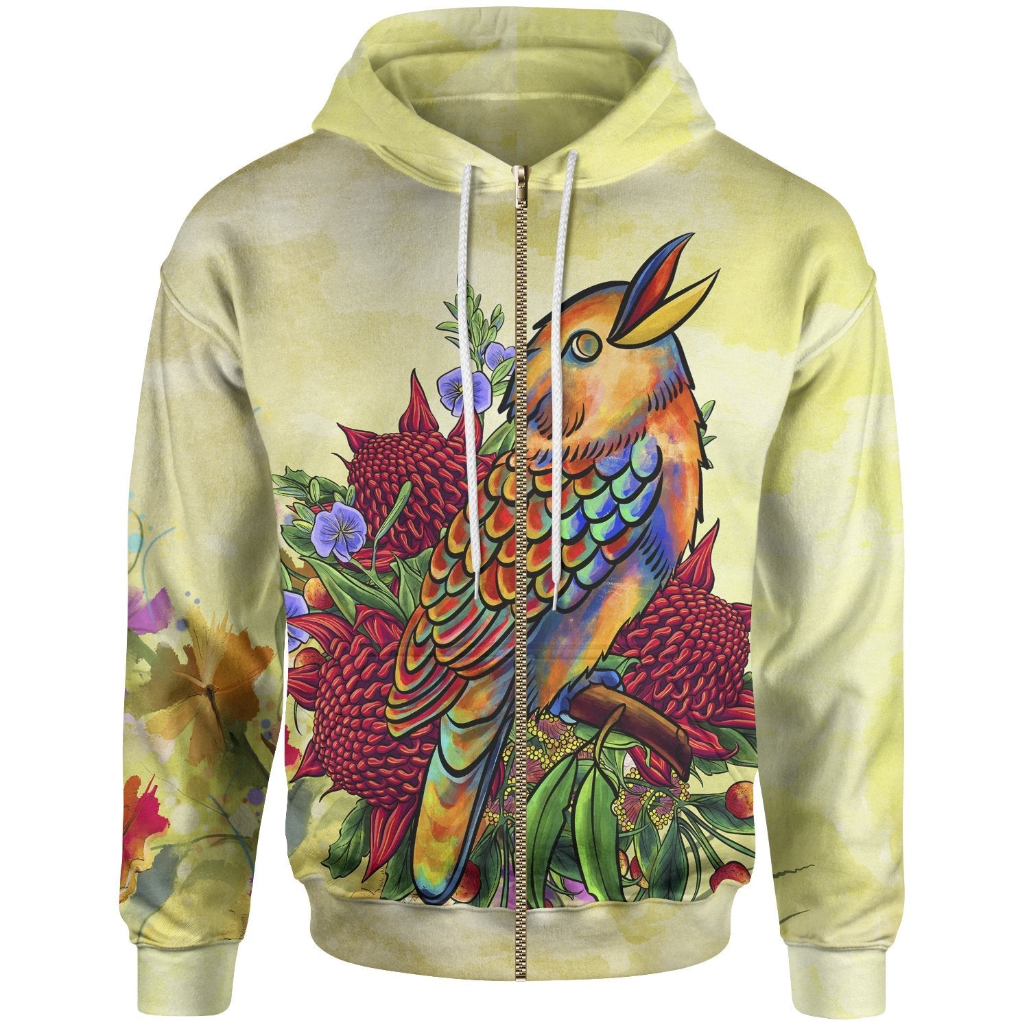 Zip - Up Hoodie - Australia Kookaburra With Waratah - Vibe Hoodie Shop