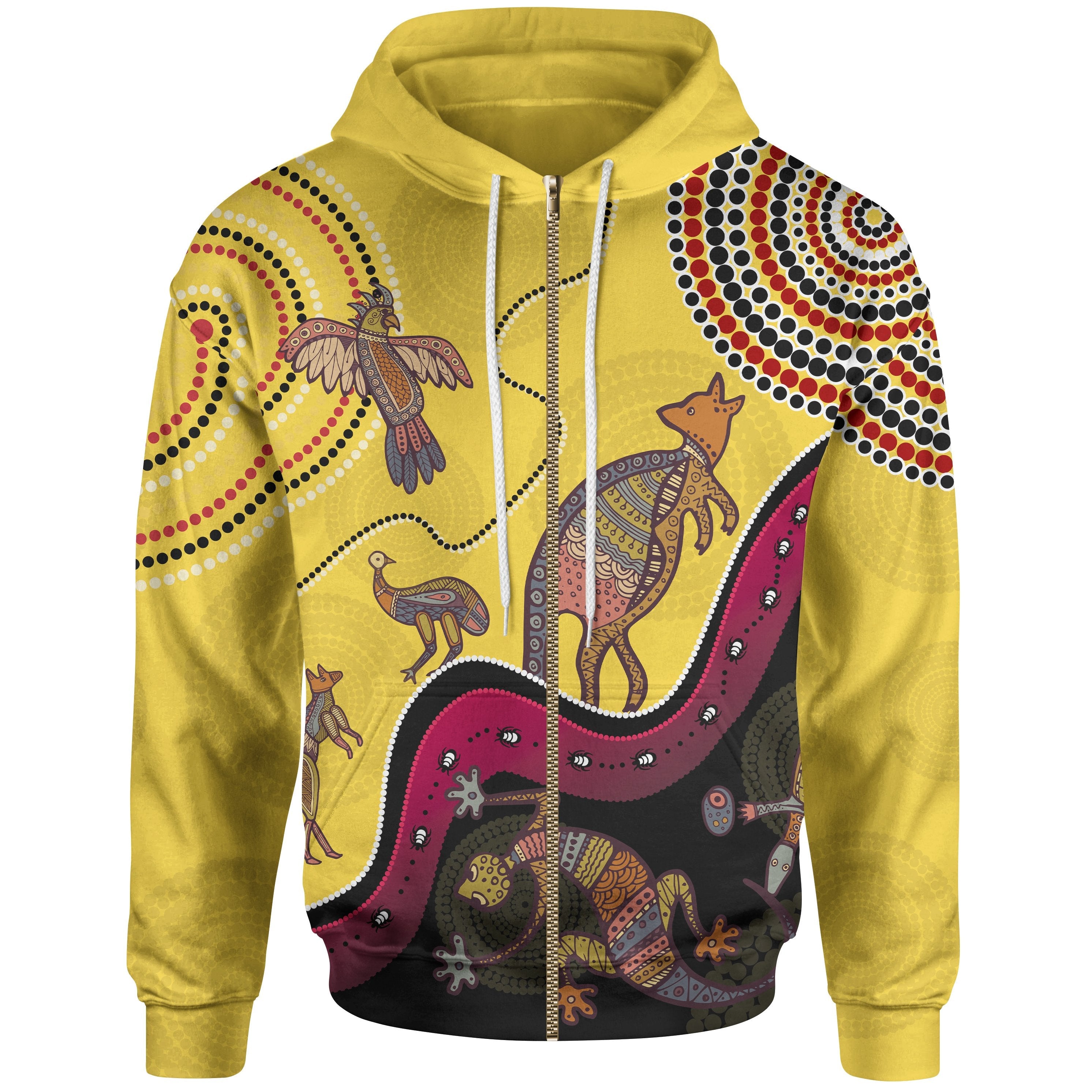 Aboriginal Zip - Up Hoodie - Indigenous Animals Life Art - Vibe Hoodie Shop