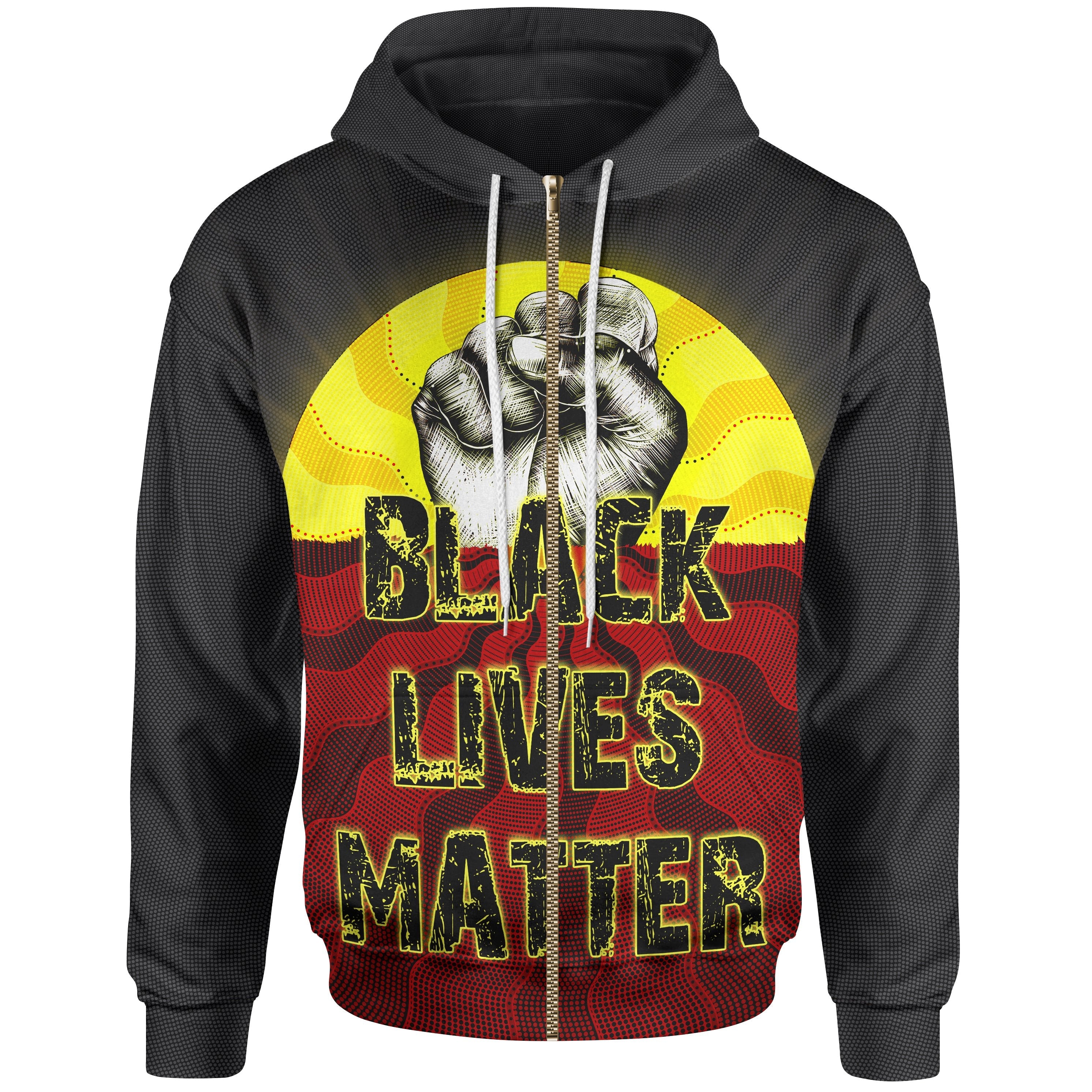 Zip - Up Hoodie, Aboriginal Black Lives Matter Sun Dot Painting - Vibe Hoodie Shop