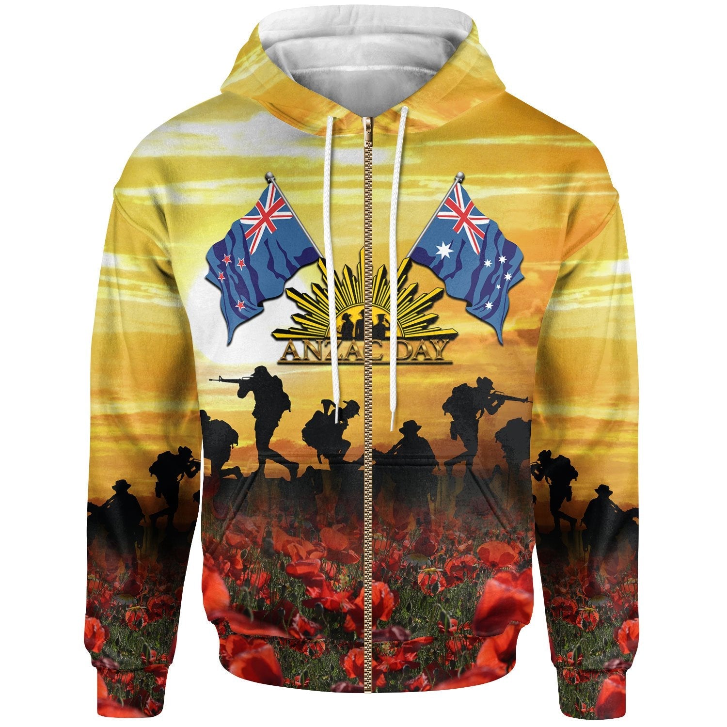 ANZAC Zip - Up Hoodie - Australian and New Zealand Army Corps - Vibe Hoodie Shop